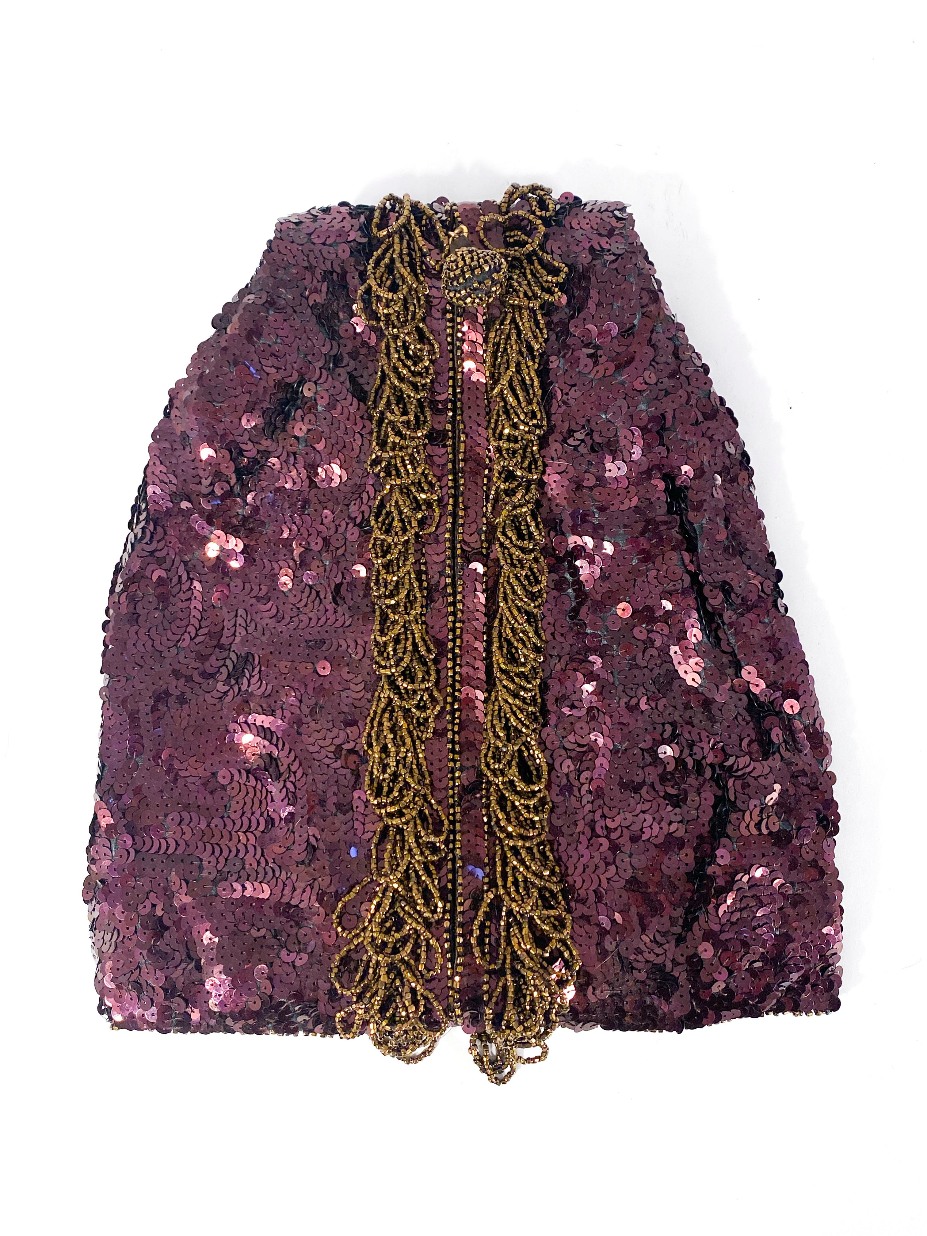 1940s Koret Maroon Sequin Evening Arm Bag In Good Condition For Sale In San Francisco, CA
