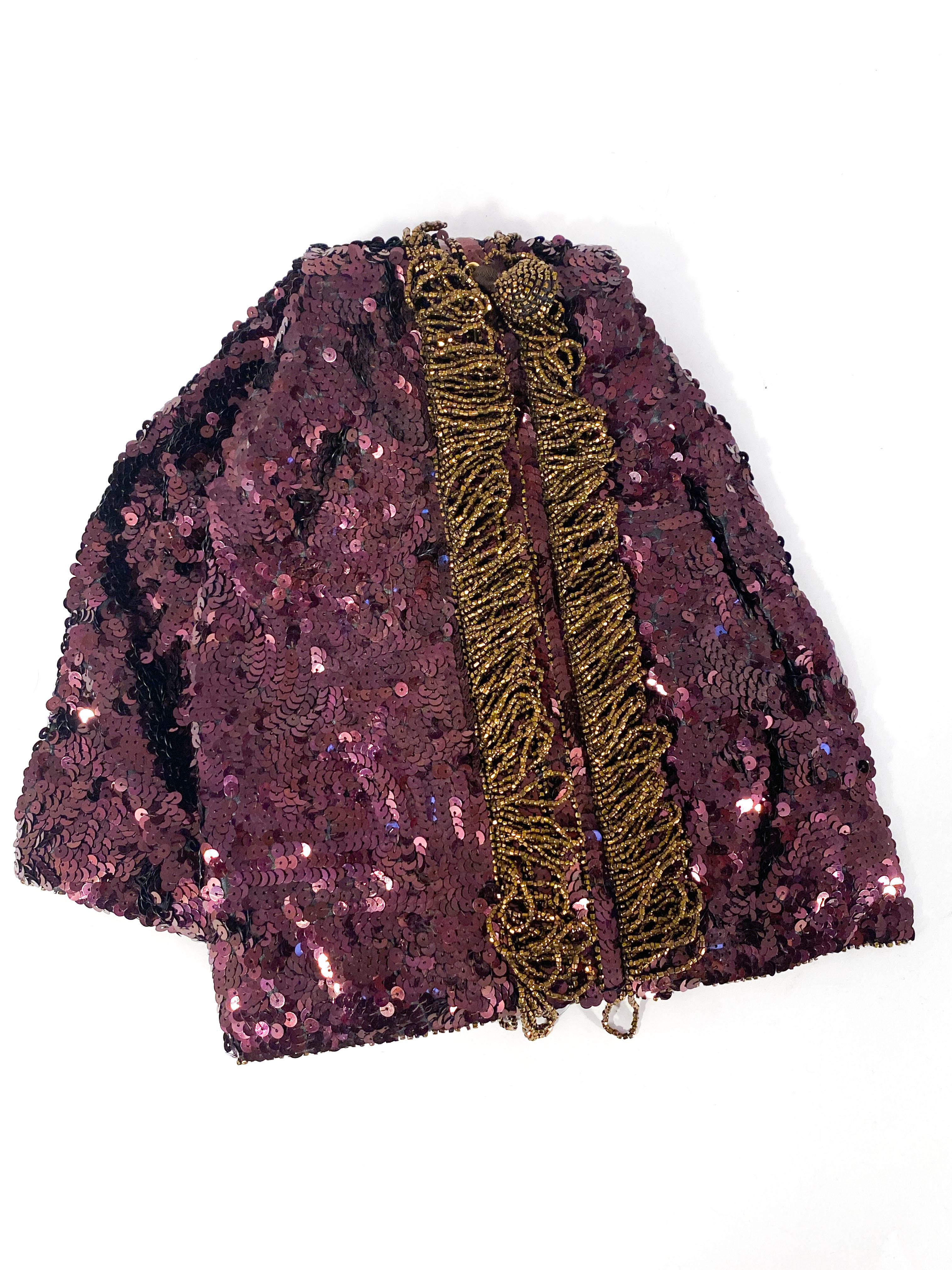 Women's or Men's 1940s Koret Maroon Sequin Evening Arm Bag For Sale