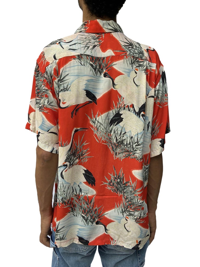1940S Kramers Red Light Weight Rayon Hawaiian Shirt For Sale at 1stDibs
