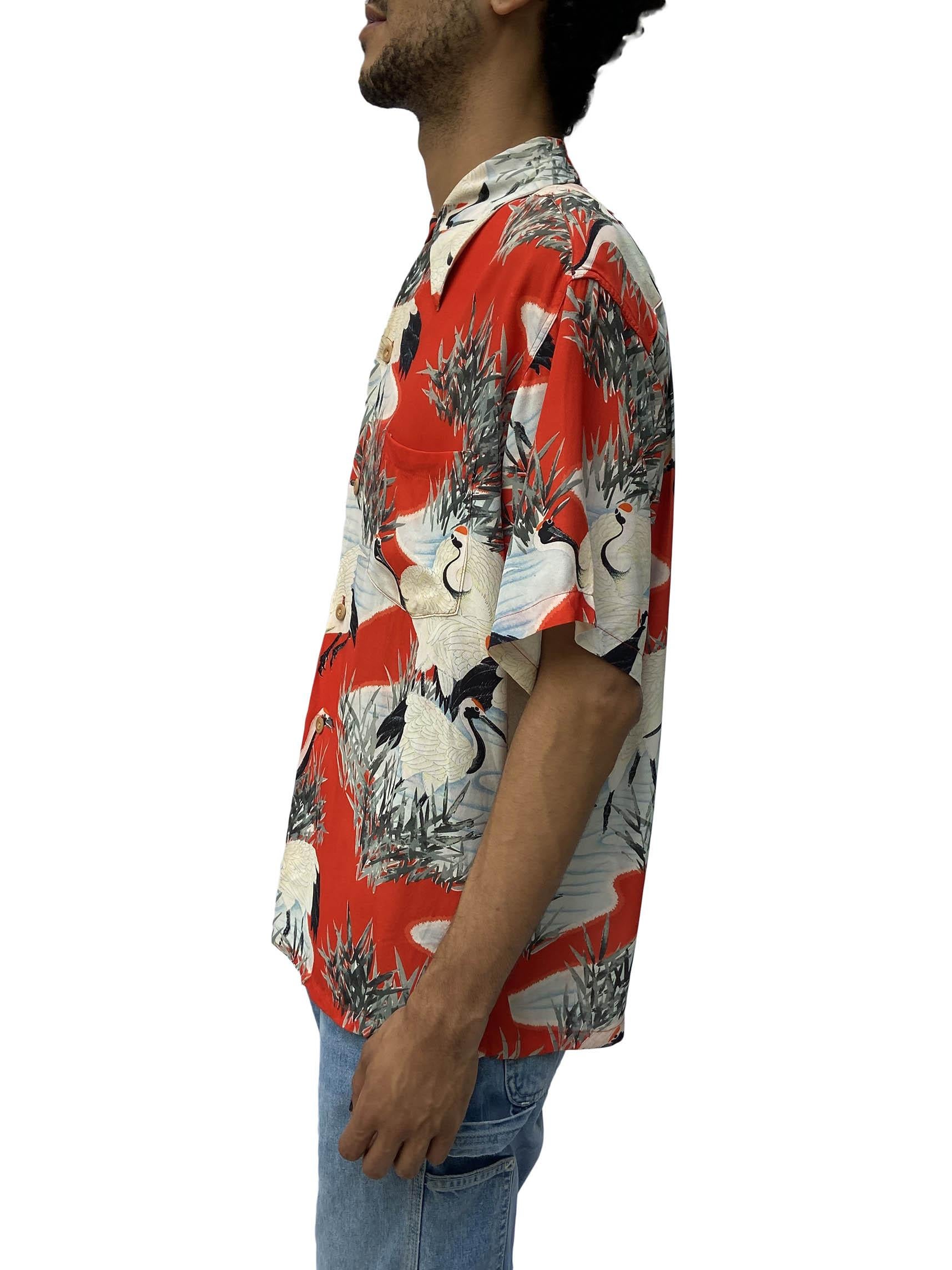Women's or Men's 1940S Kramers Red Light Weight Rayon Hawaiian  Shirt For Sale