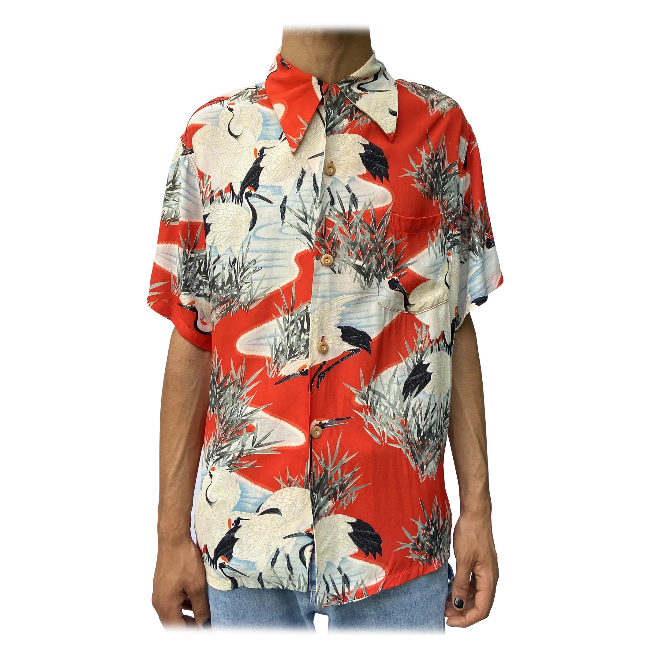 Kramers 1940S rosso leggero Rayon Hawaiian  Camicia