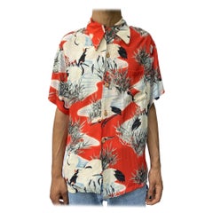 Kramers 1940S rosso leggero Rayon Hawaiian  Camicia