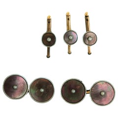 1940s Kum-A-Part Platinum and Mother-of-Pearl Cufflink and Stud Set
