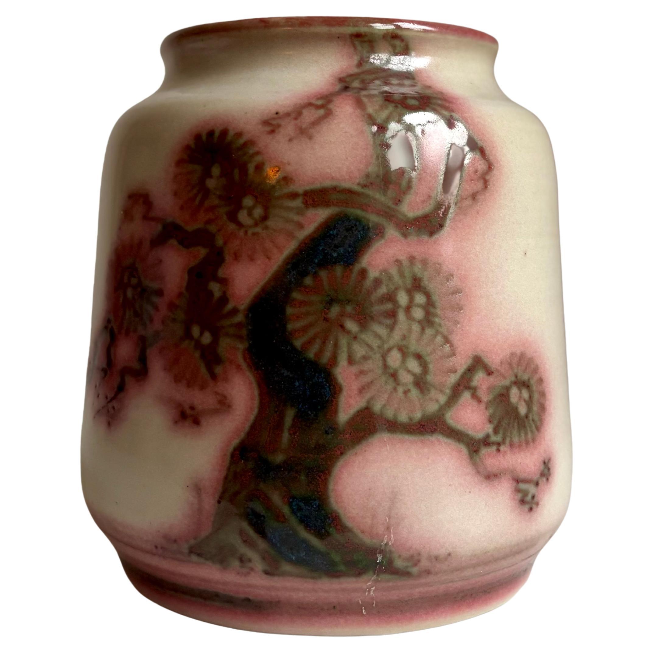 Vase à glaçure de marbre rose de L. Hjorth, Danemark, années 1940 en vente