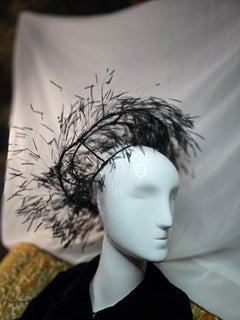 1940s Laddie Northridge Rare Ethereal Black Singed Ostrich Feather "Cloud" Hat