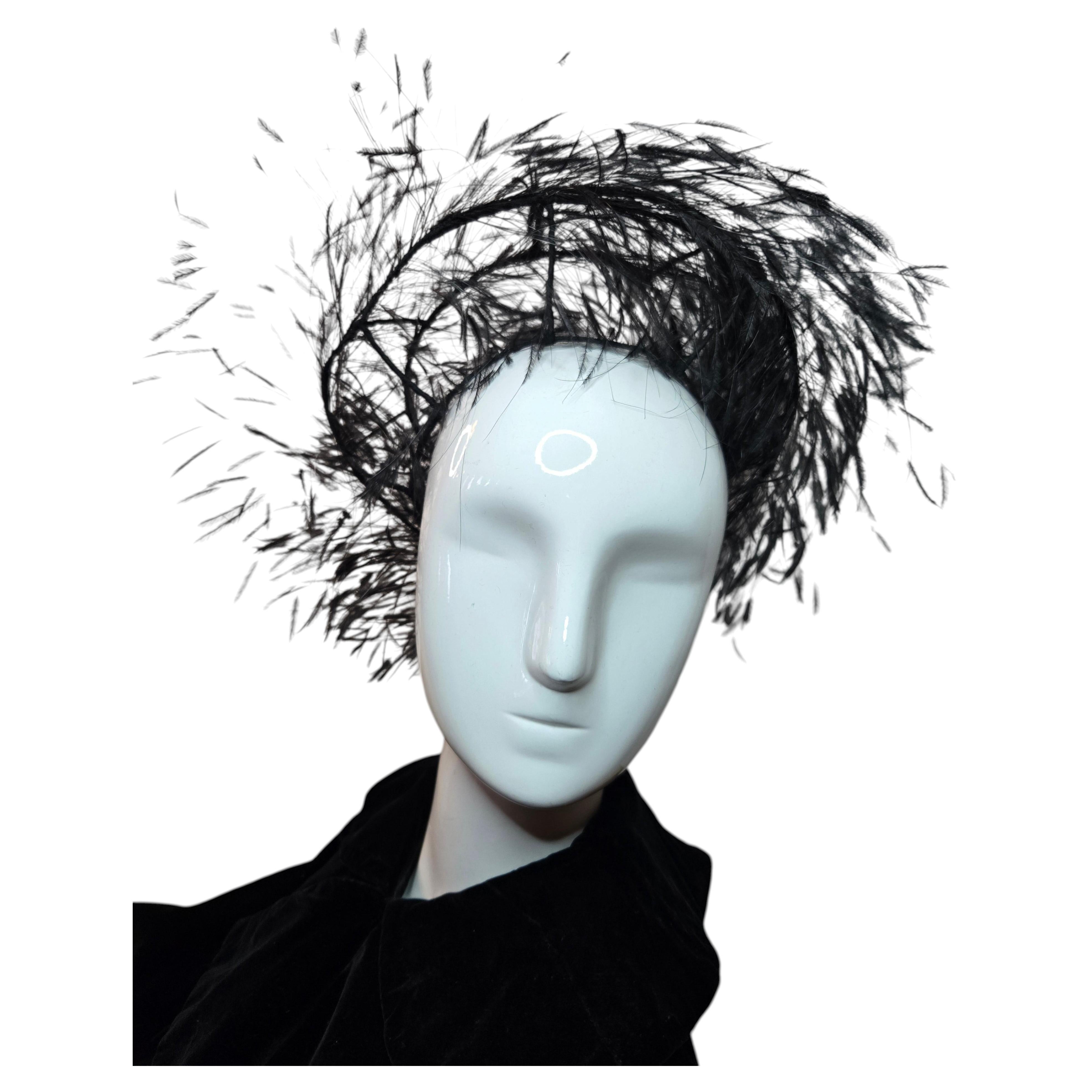 1940s Laddie Northridge Rare Ethereal Black Singed Ostrich Feather "Cloud" Hat For Sale