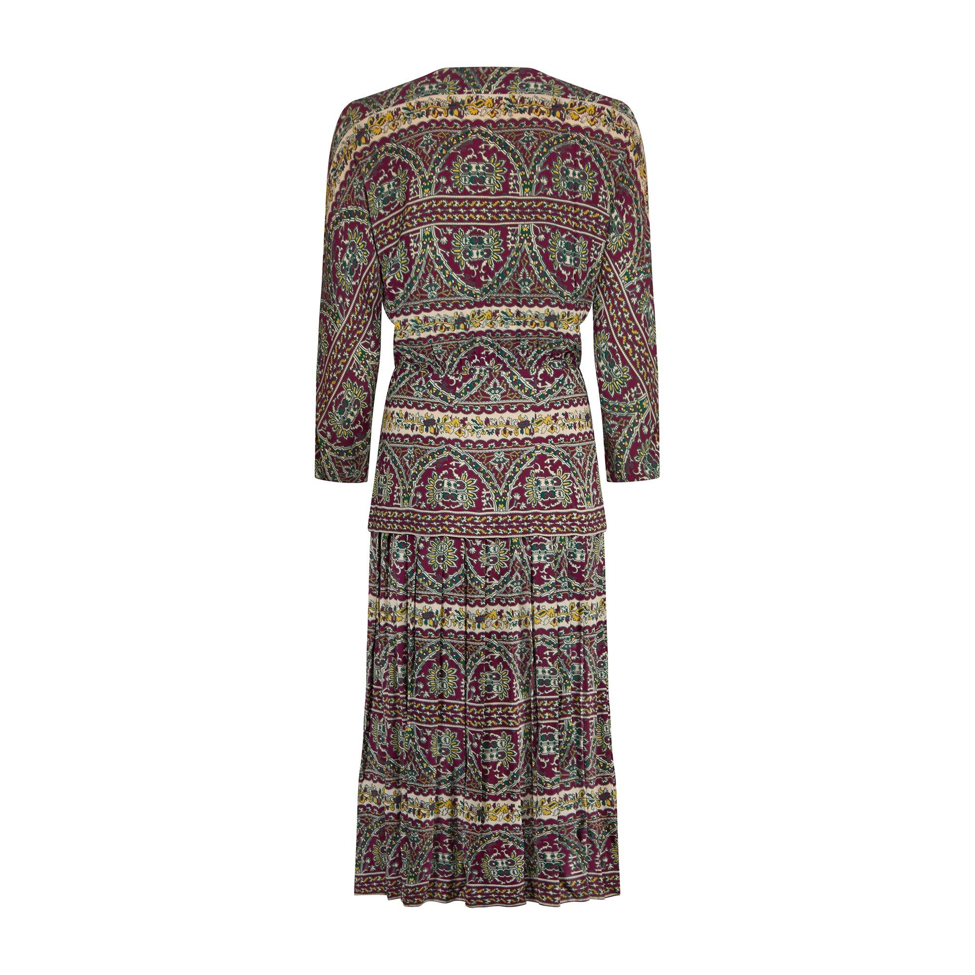 Vestido de rayón estampado estilo heráldico L'Aiglon de los años 40 Negro en venta