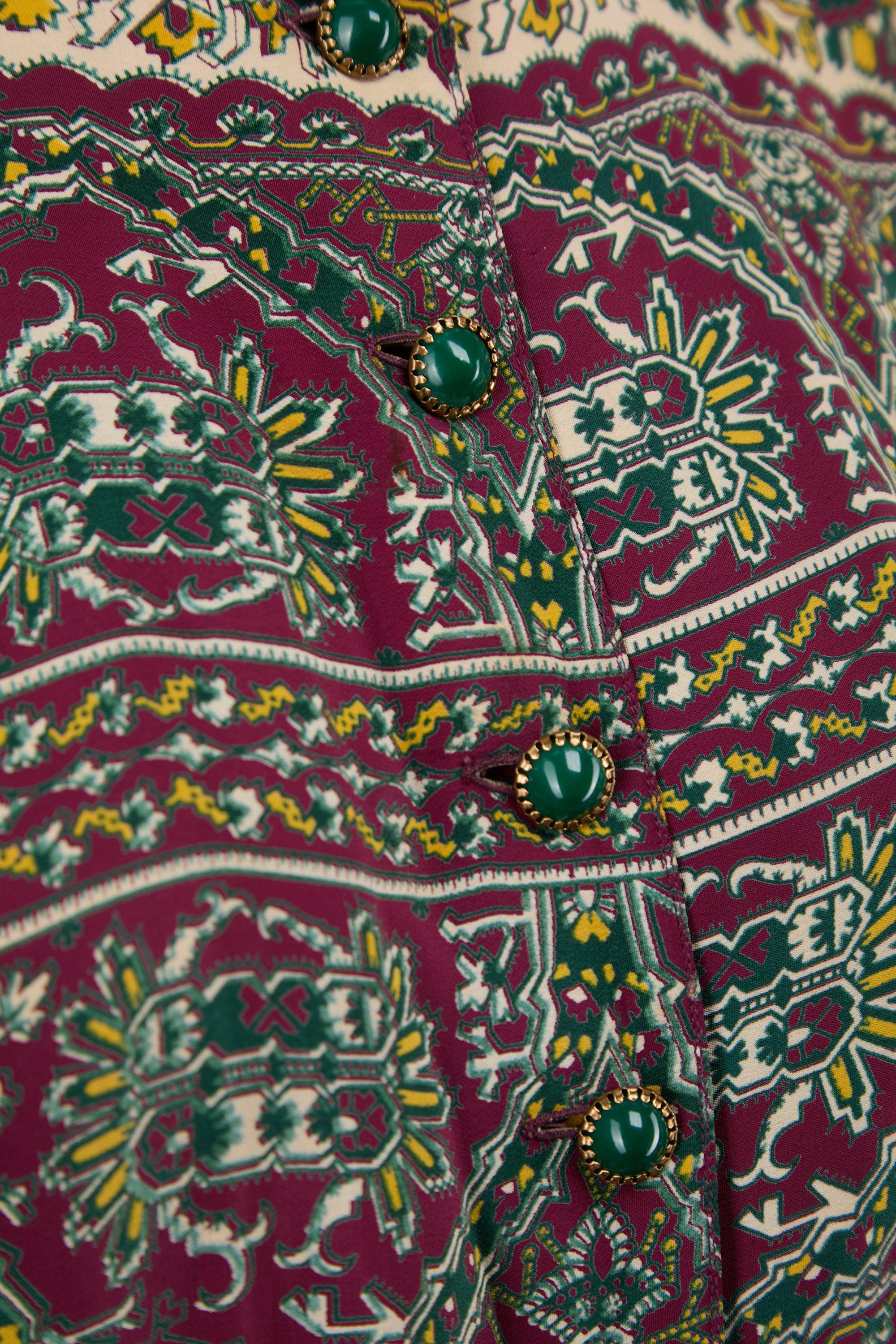 Vestido de rayón estampado estilo heráldico L'Aiglon de los años 40 en Excelente estado para la venta en London, GB