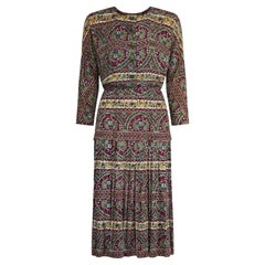 Vestido de rayón estampado estilo heráldico L'Aiglon de los años 40