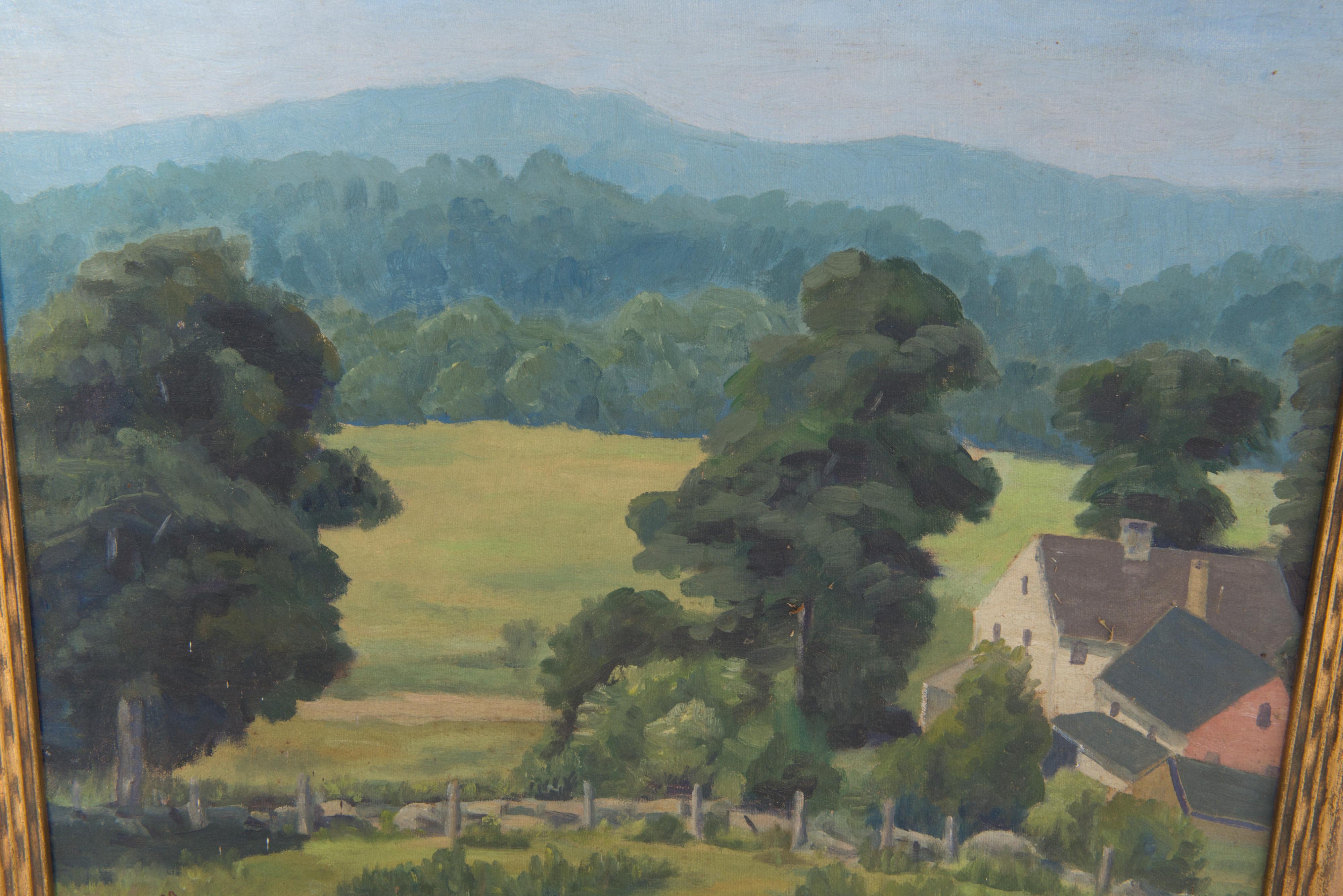 Milieu du XXe siècle Peinture à l'huile sur toile d'un paysage des années 1940 en vente