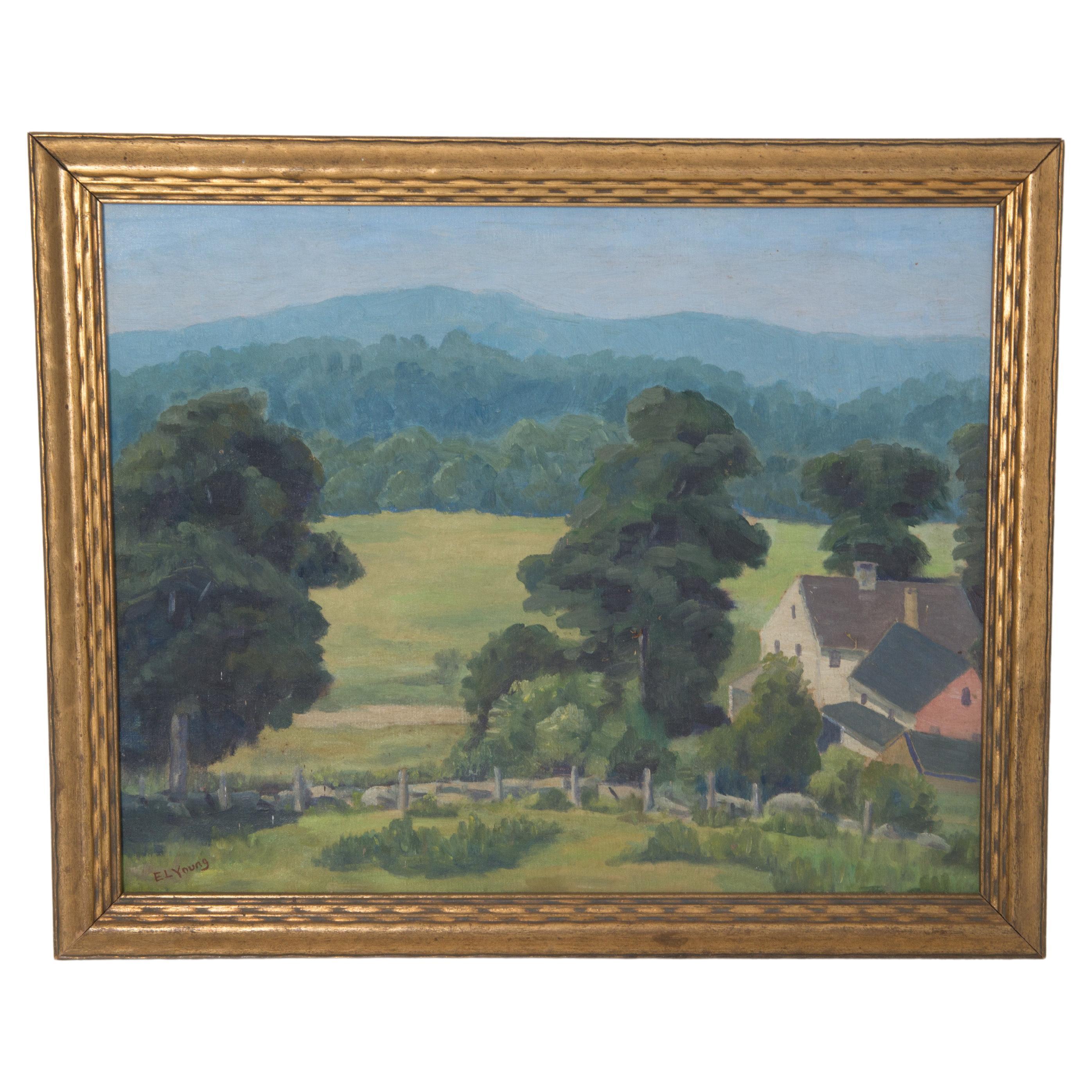 1940s Landscape Oil Painting on Canvas
