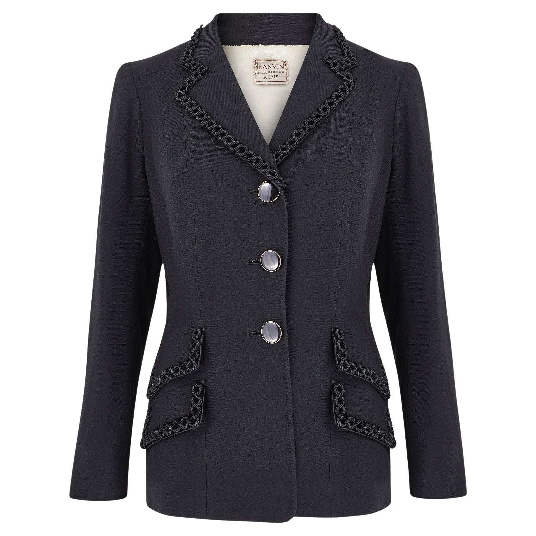 1940s Lanvin Haute Couture Black Wool and Braid Work Jacket For Sale