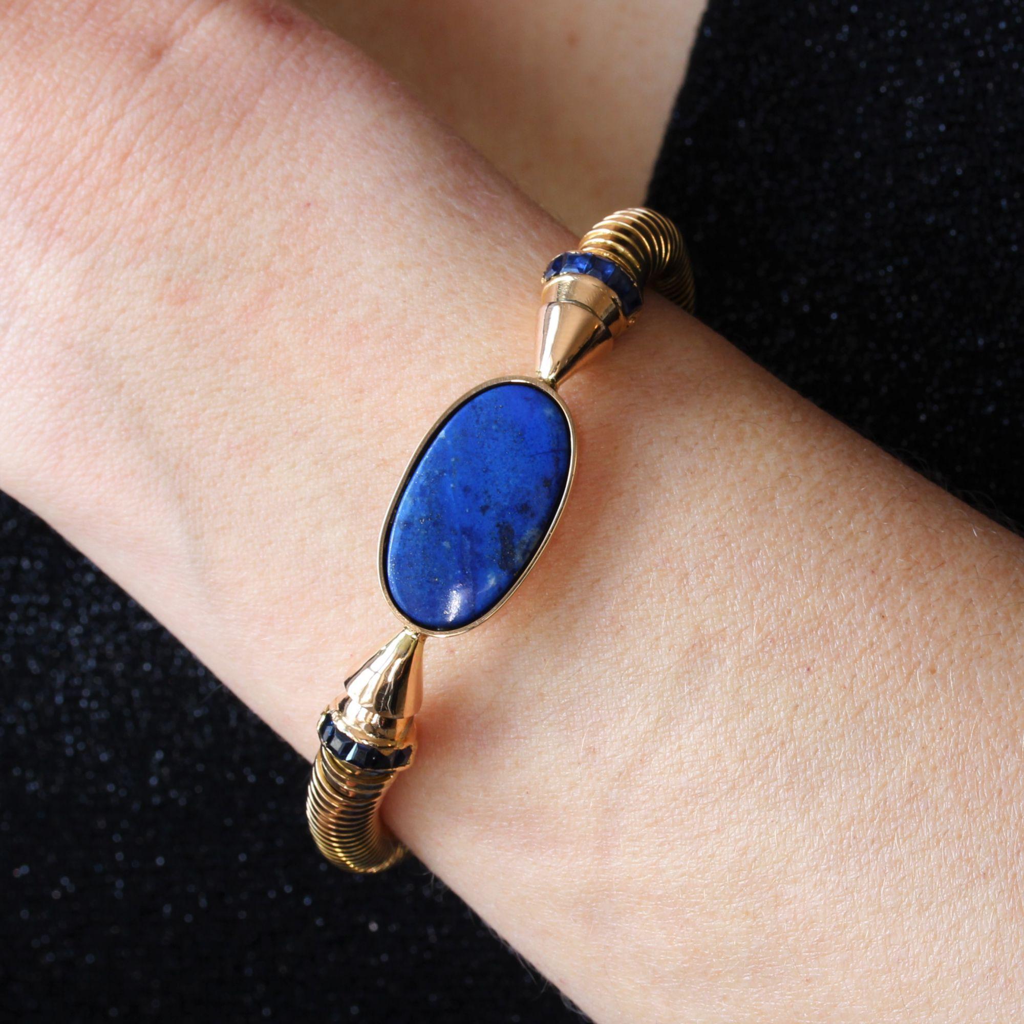 1940s Lapis Lazuli Sapphire 18 Karat Yellow Gold Tubogas Bracelet In Good Condition For Sale In Poitiers, FR