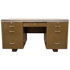 Used 1940s Large and Heavy Well Made Industrial Military Green Steel Tanker Desk