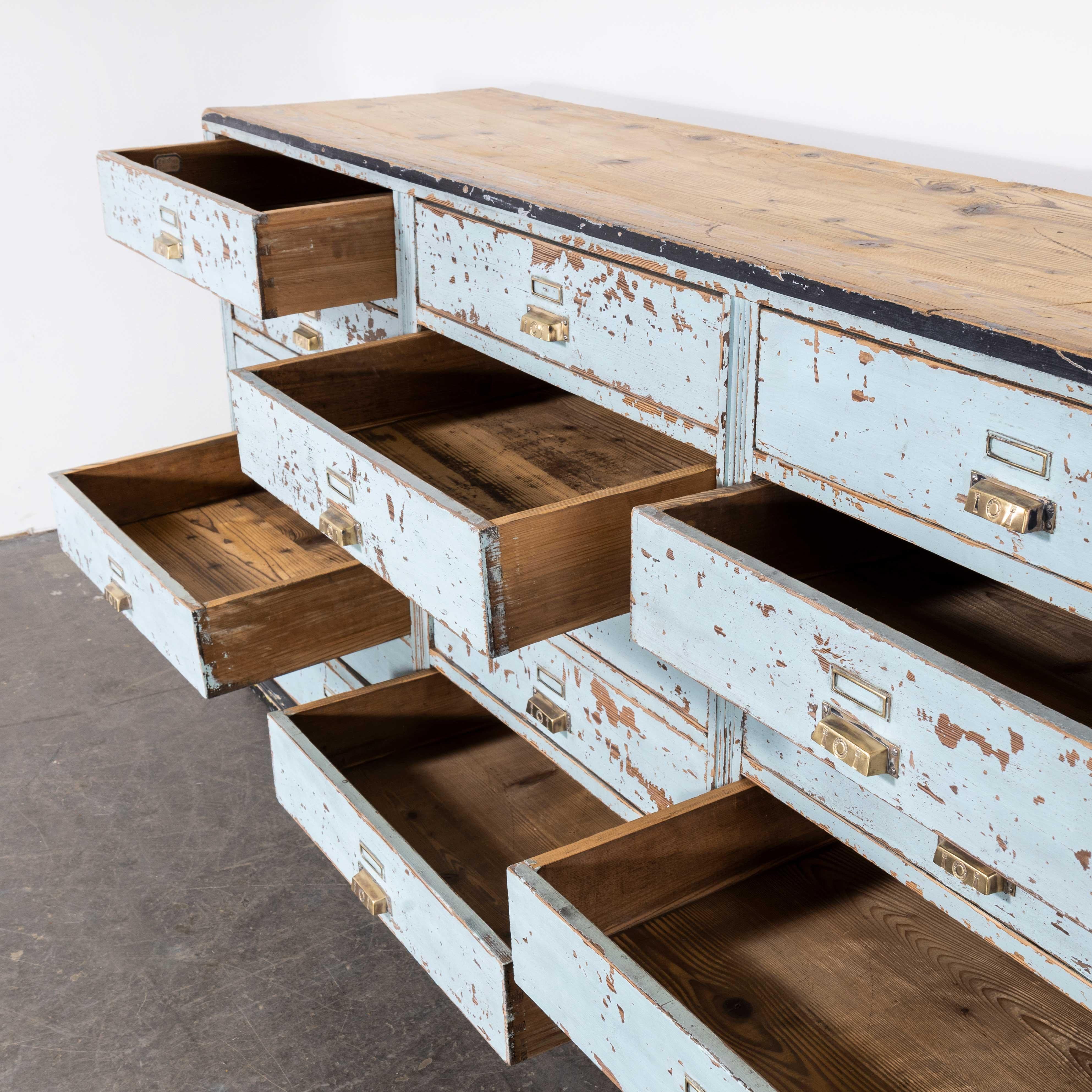 1940's Large Bank Of French Workshop Drawers - Eighteen Drawers For Sale 5