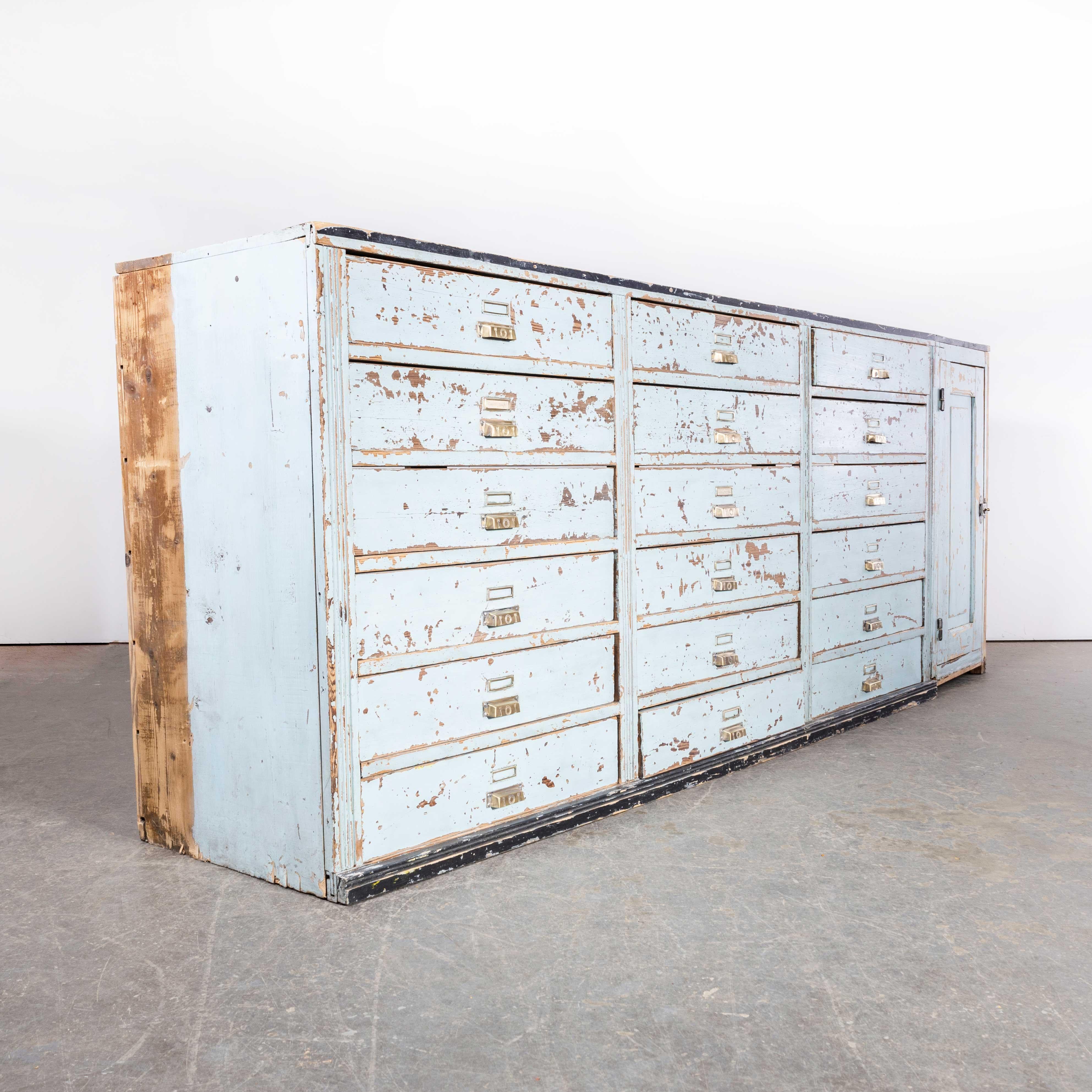 Mid-20th Century 1940's Large Bank Of French Workshop Drawers - Eighteen Drawers For Sale
