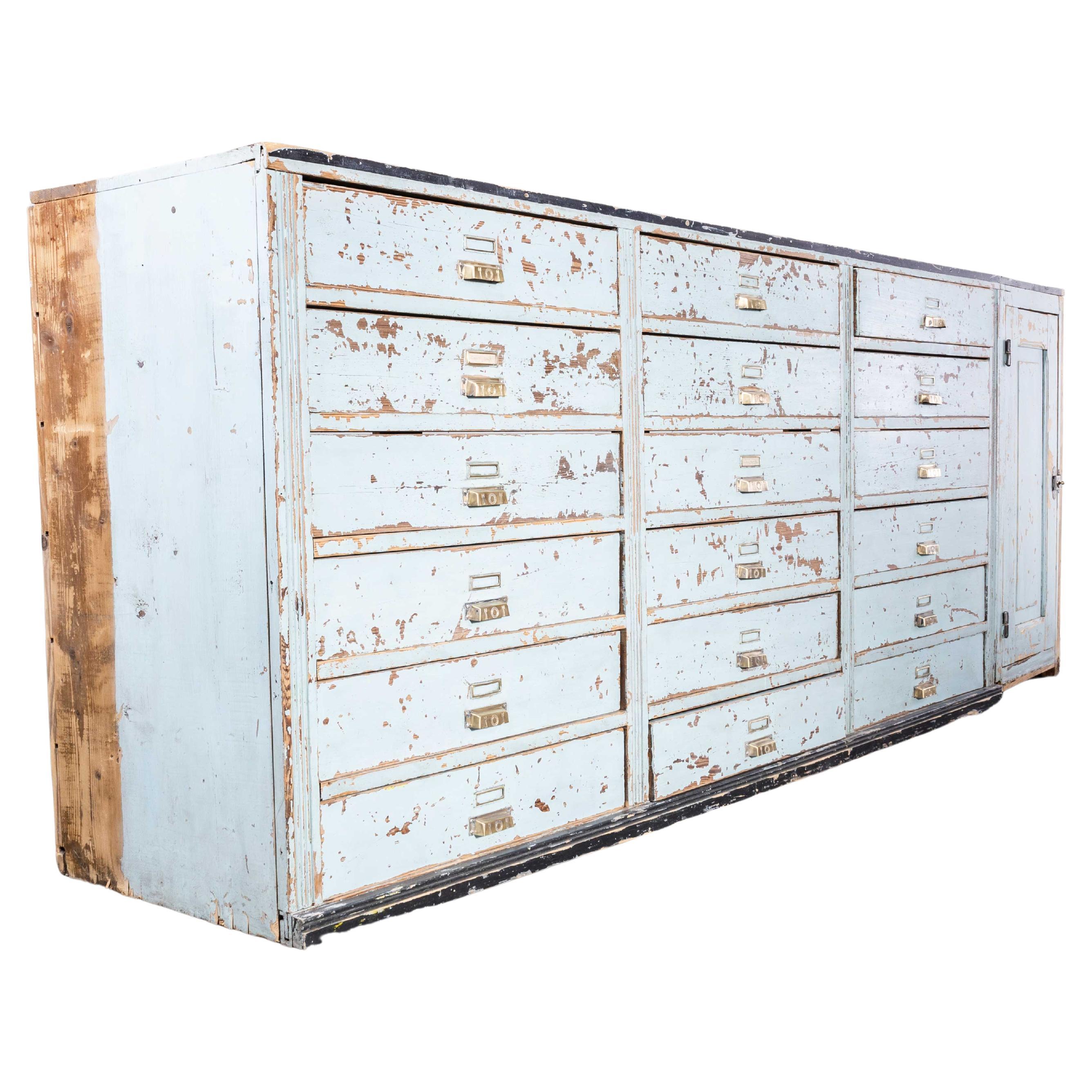 1940's Large Bank Of French Workshop Drawers - Eighteen Drawers For Sale