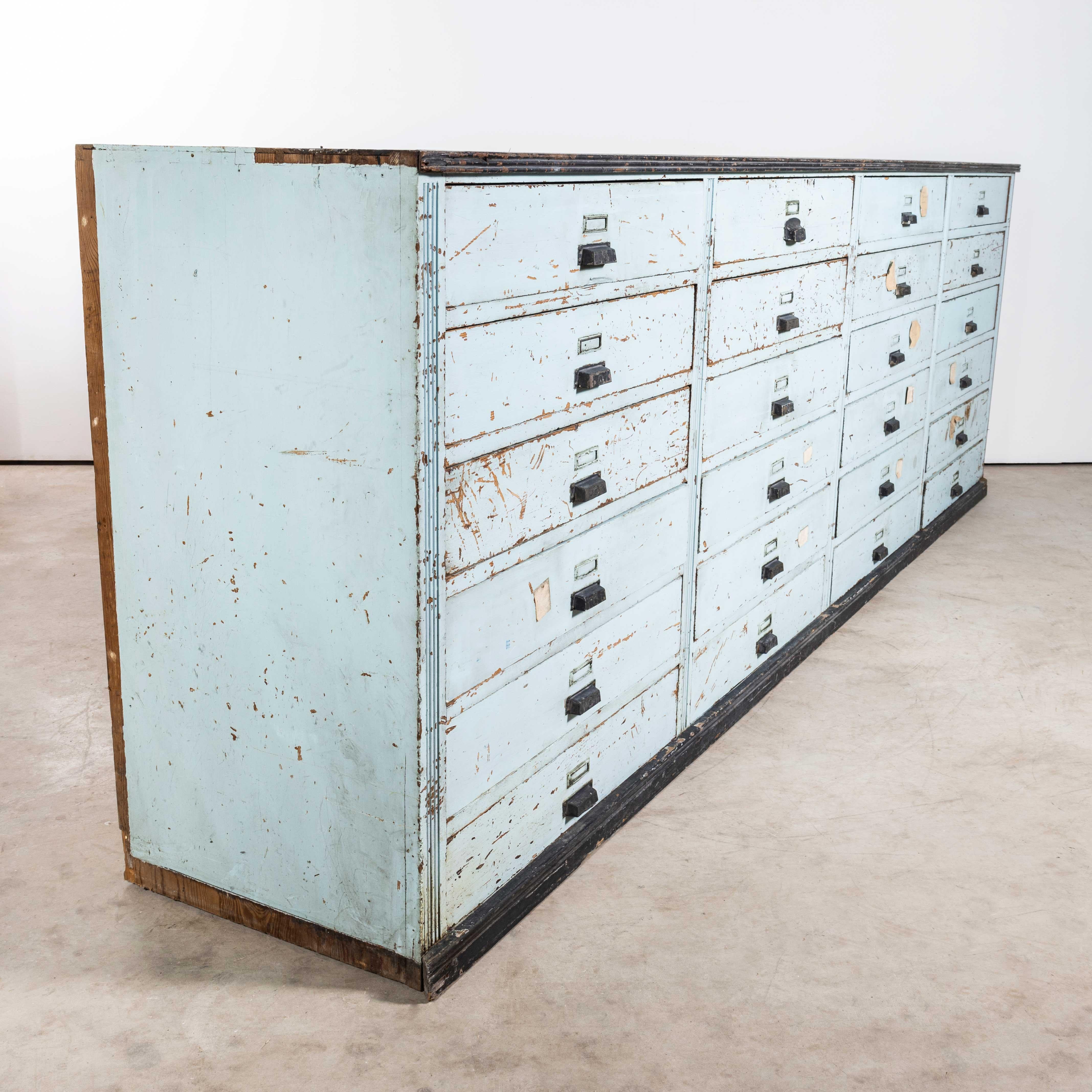 Mid-20th Century 1940's Large Bank Of French Workshop Drawers - Twenty Four Drawers For Sale