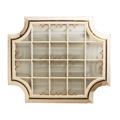 Grande plafoniera moderna di metà secolo, Stuco, bronzo e vetro smerigliato -Belgio