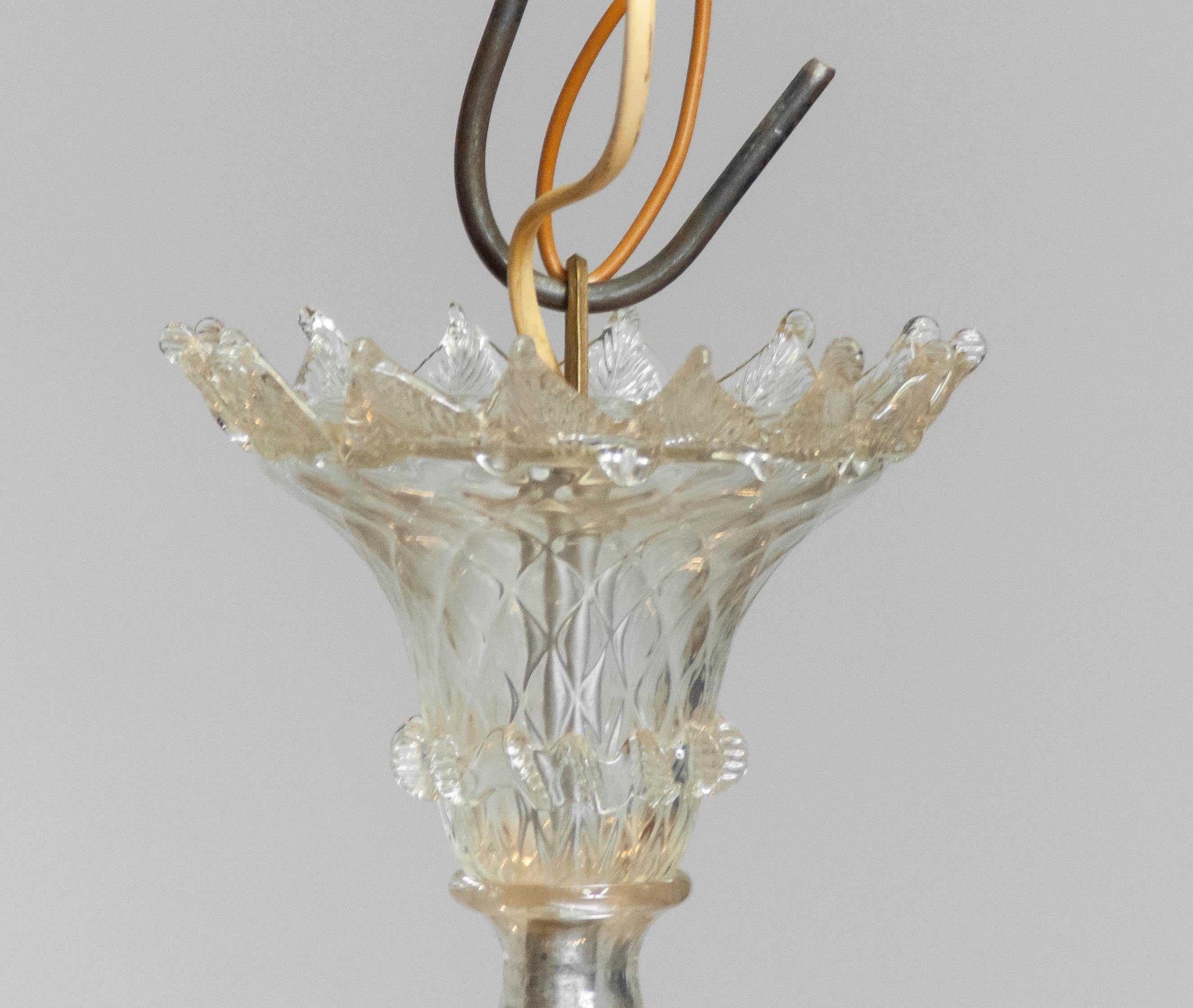 1940's Large Clear Art Glass Murano Barrochi Chandelier by Barovier & Toso Italy For Sale 3