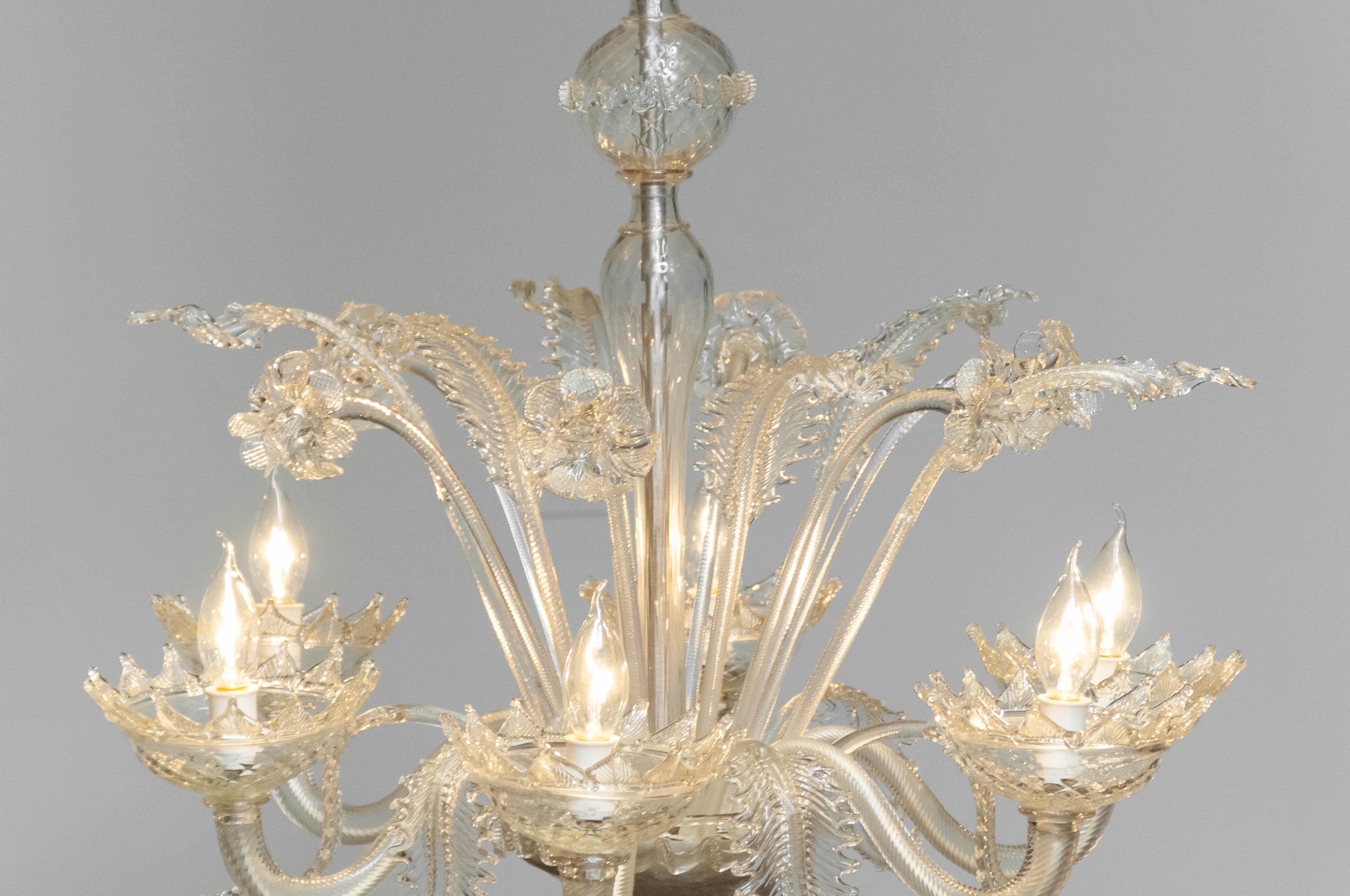 1940's Large Clear Art Glass Murano Barrochi Chandelier by Barovier & Toso Italy In Good Condition For Sale In Silvolde, Gelderland