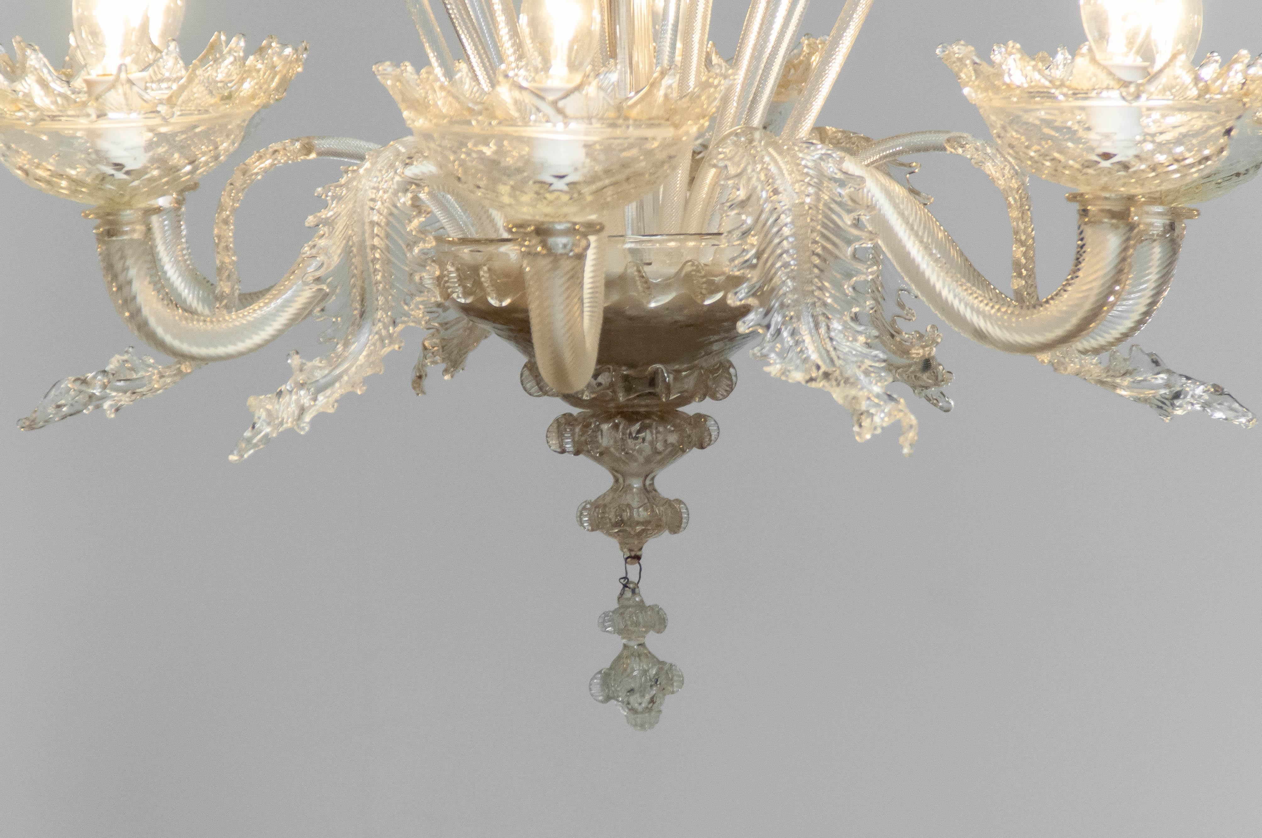 Mid-20th Century 1940's Large Clear Art Glass Murano Barrochi Chandelier by Barovier & Toso Italy For Sale