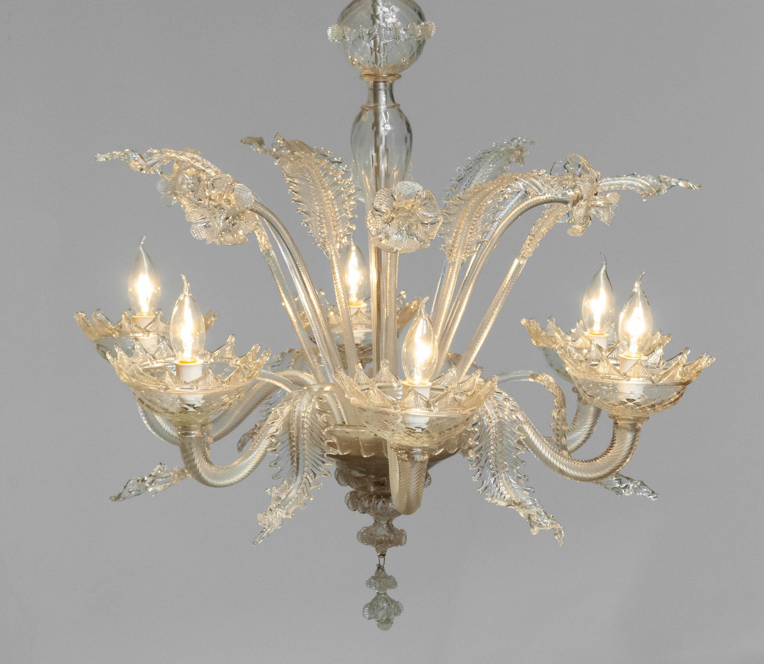 Aluminum 1940's Large Clear Art Glass Murano Barrochi Chandelier by Barovier & Toso Italy For Sale
