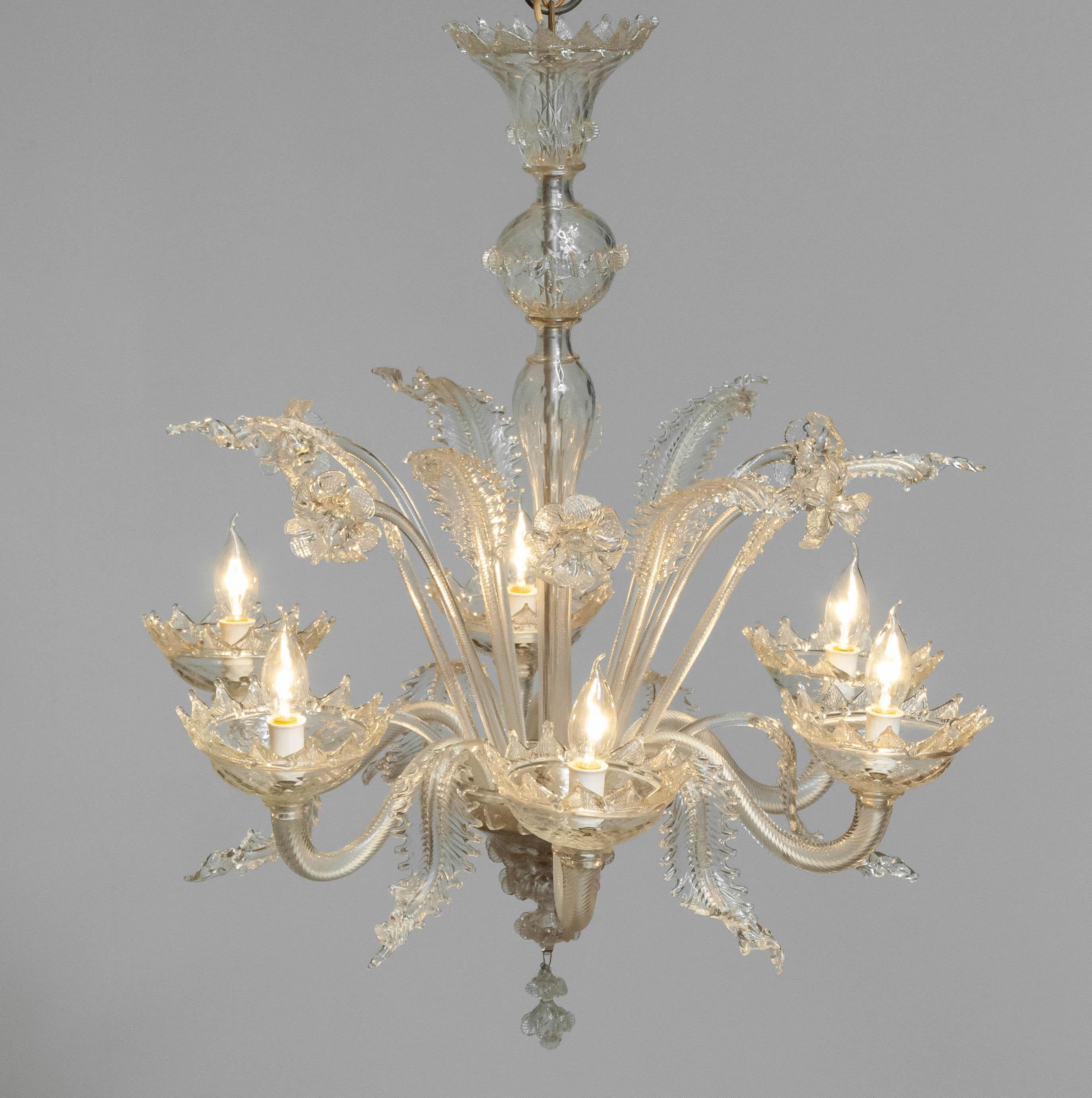 1940's Large Clear Art Glass Murano Barrochi Chandelier by Barovier & Toso Italy For Sale 2