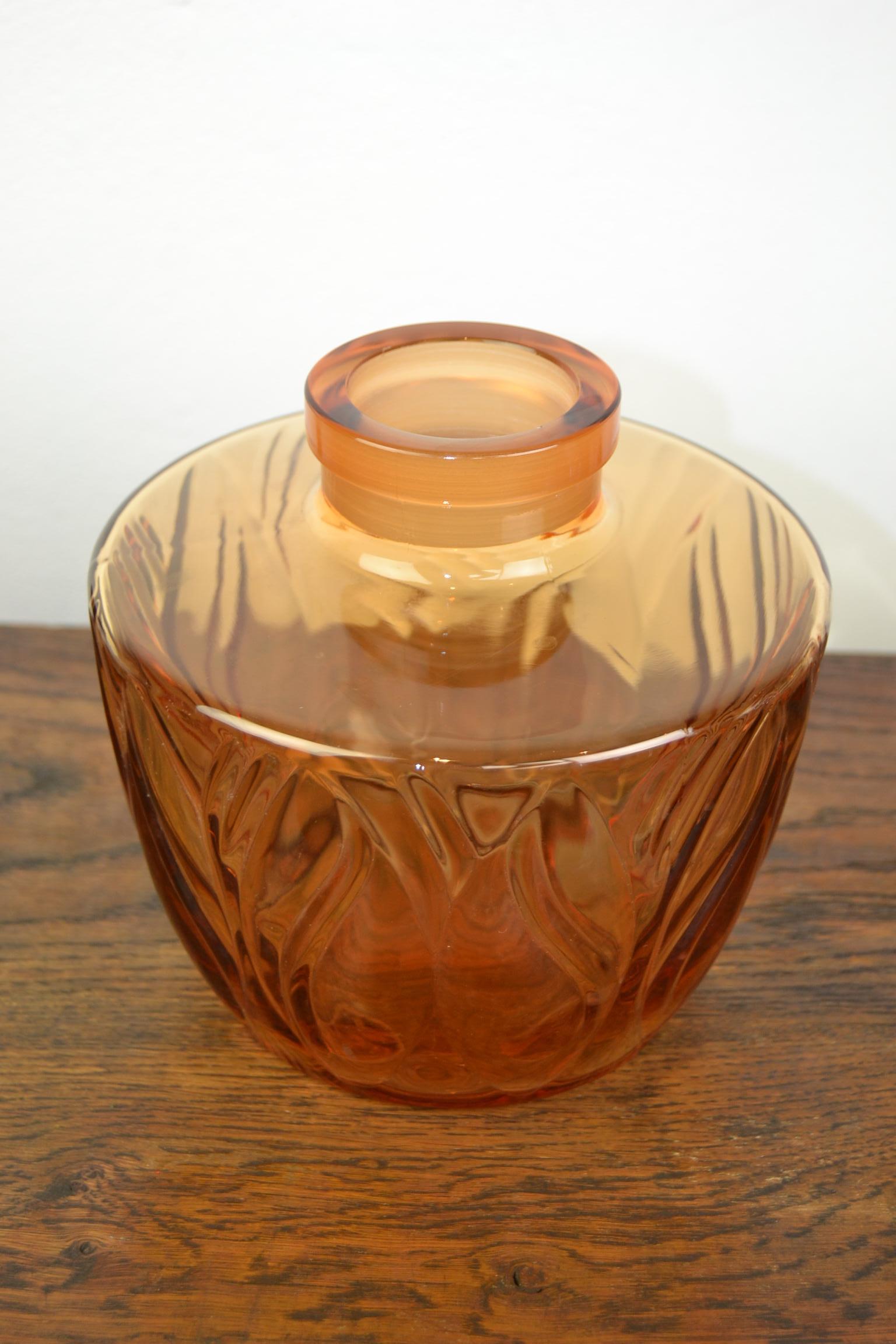 Art Glass 1940s Large Faberge Perfume Display Bottle in Amber Glass, France
