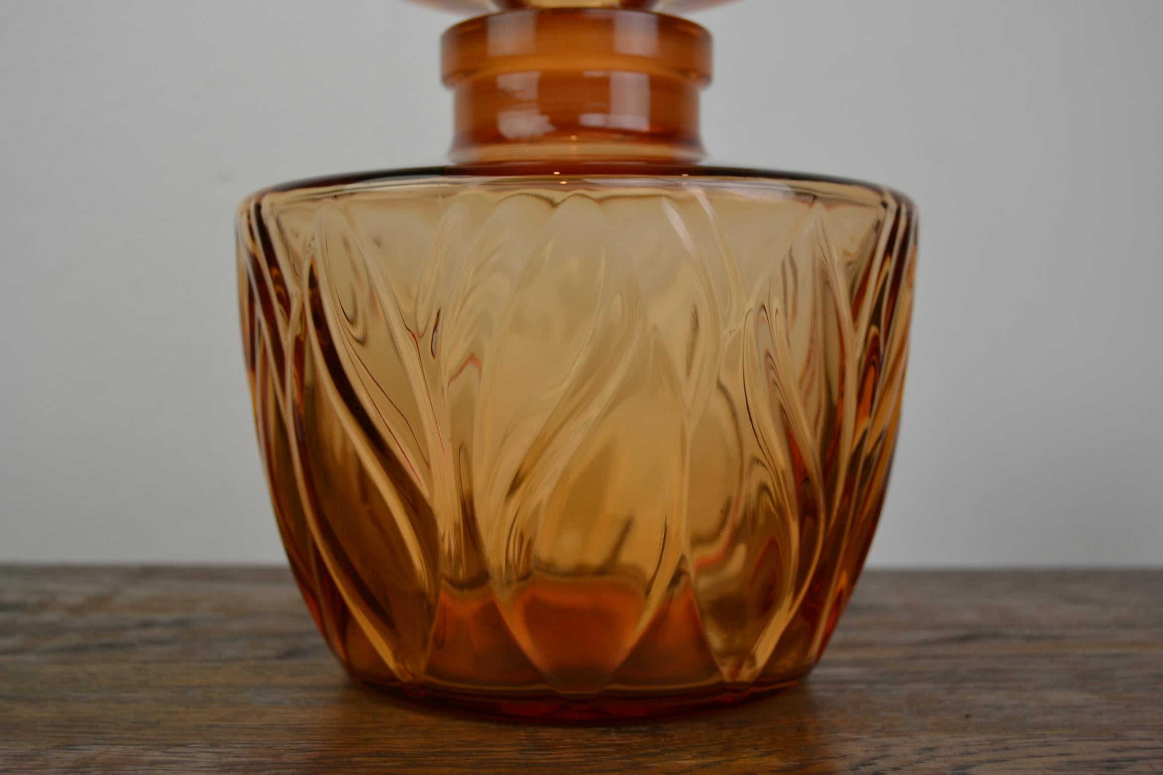 French 1940s Large Faberge Perfume Display Bottle in Amber Glass, France