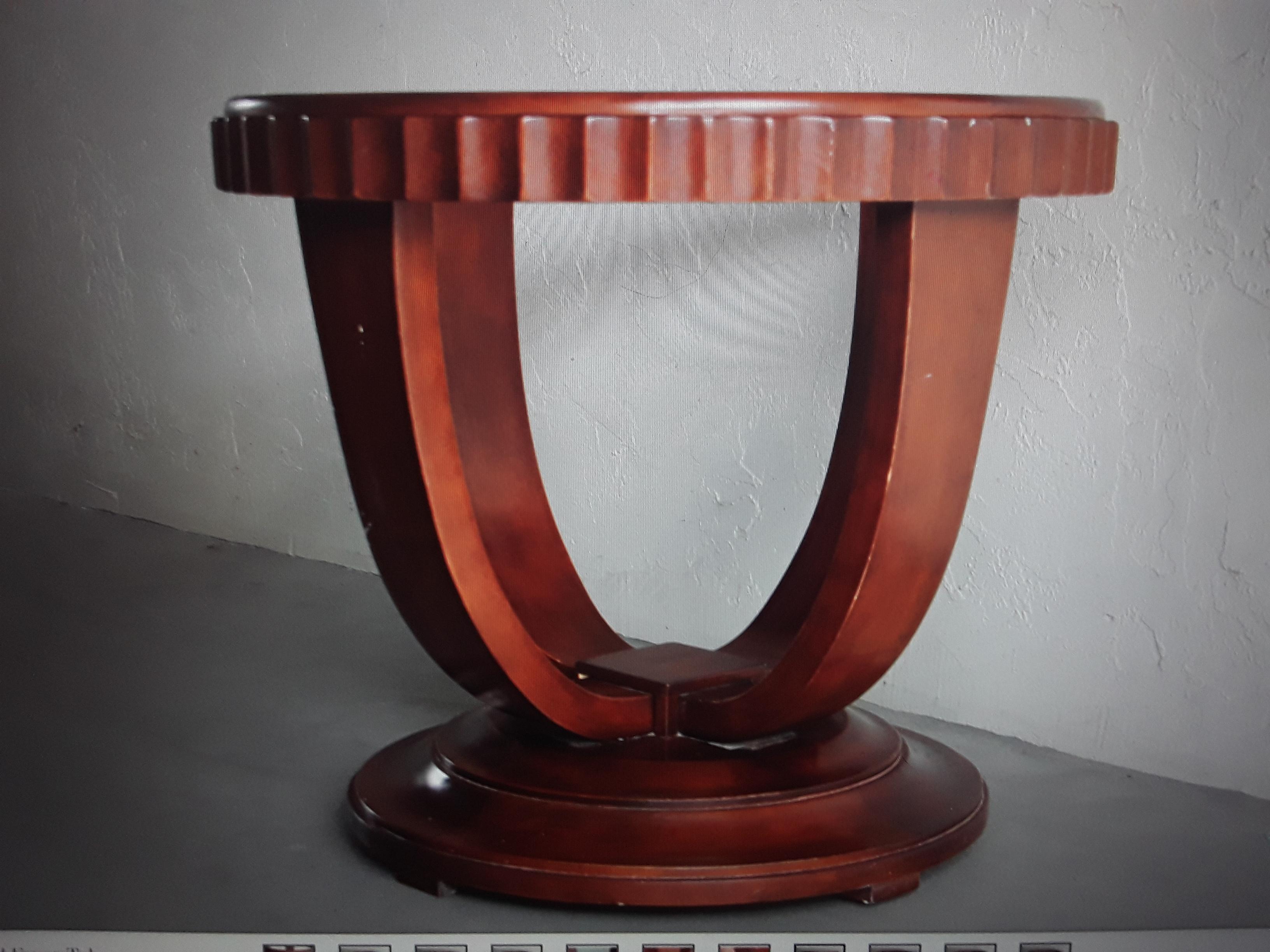 1940's Large French Art Deco Carved Center Table with Glass Insert In Good Condition For Sale In Opa Locka, FL