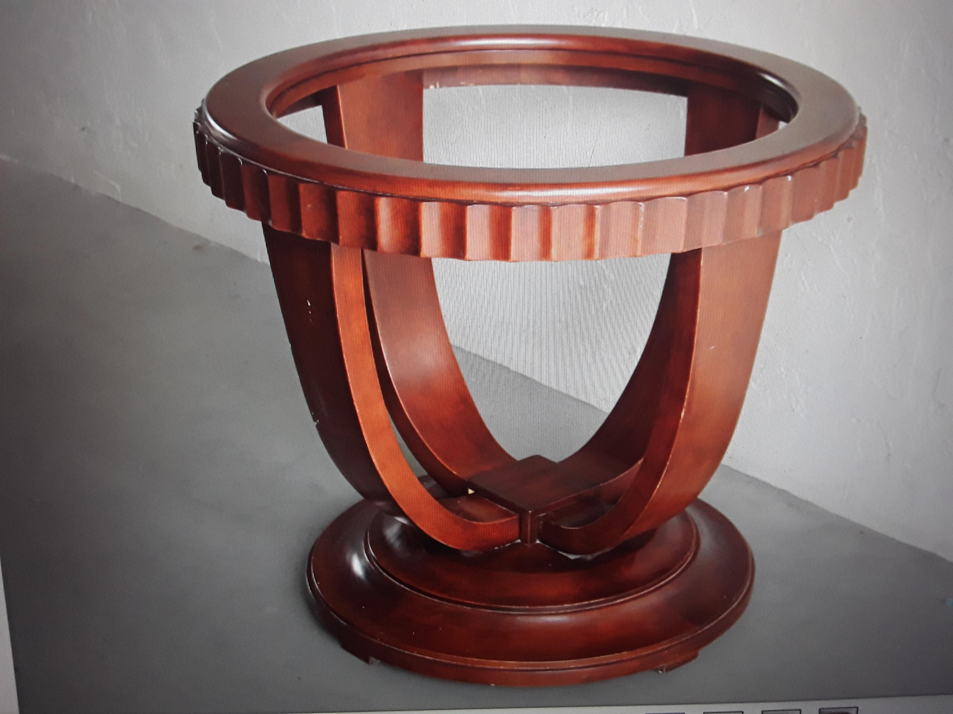 1940's Large French Art Deco Carved Center Table with Glass Insert For Sale 2