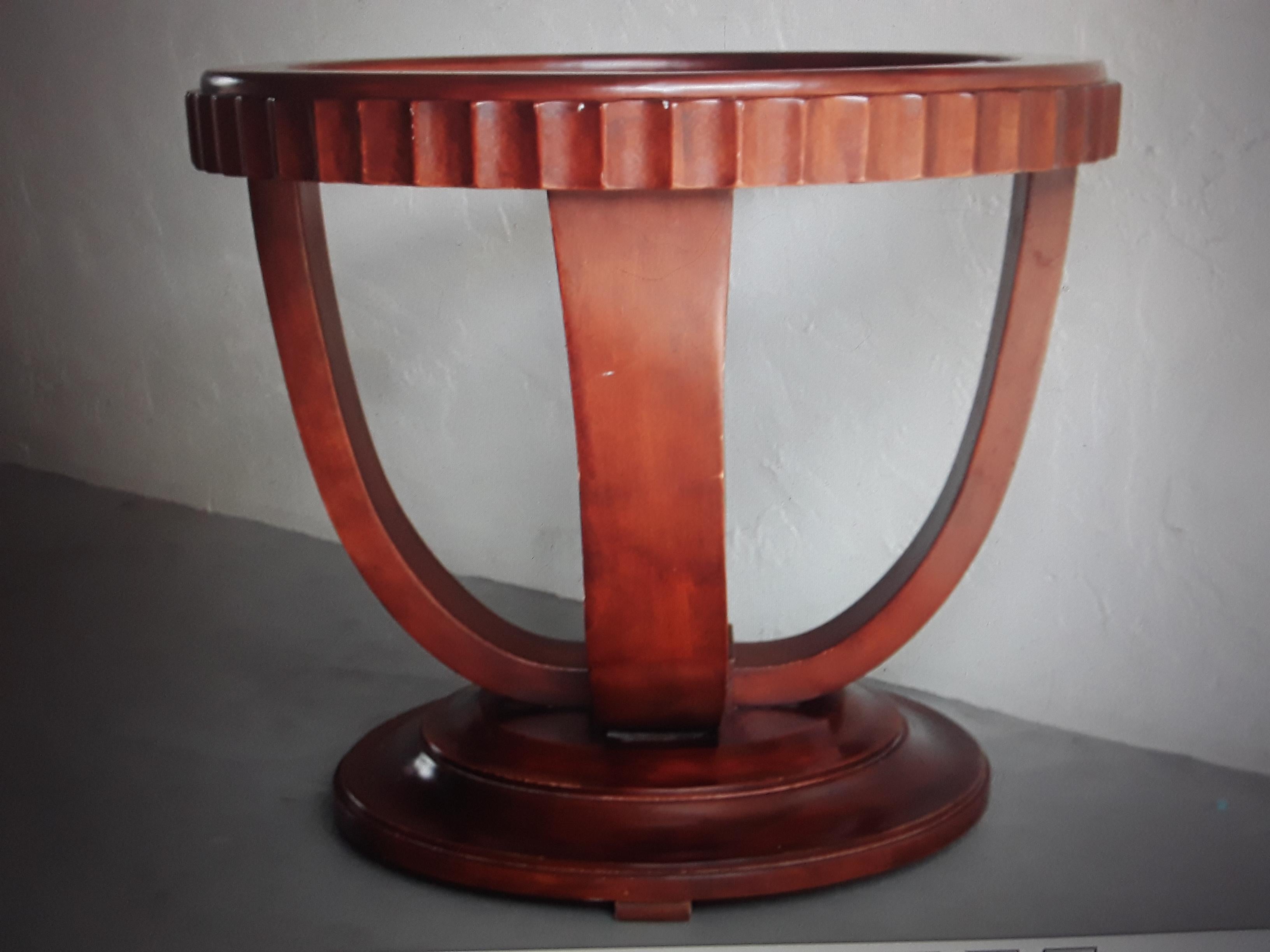 1940's Large French Art Deco Carved Center Table with Glass Insert For Sale 3