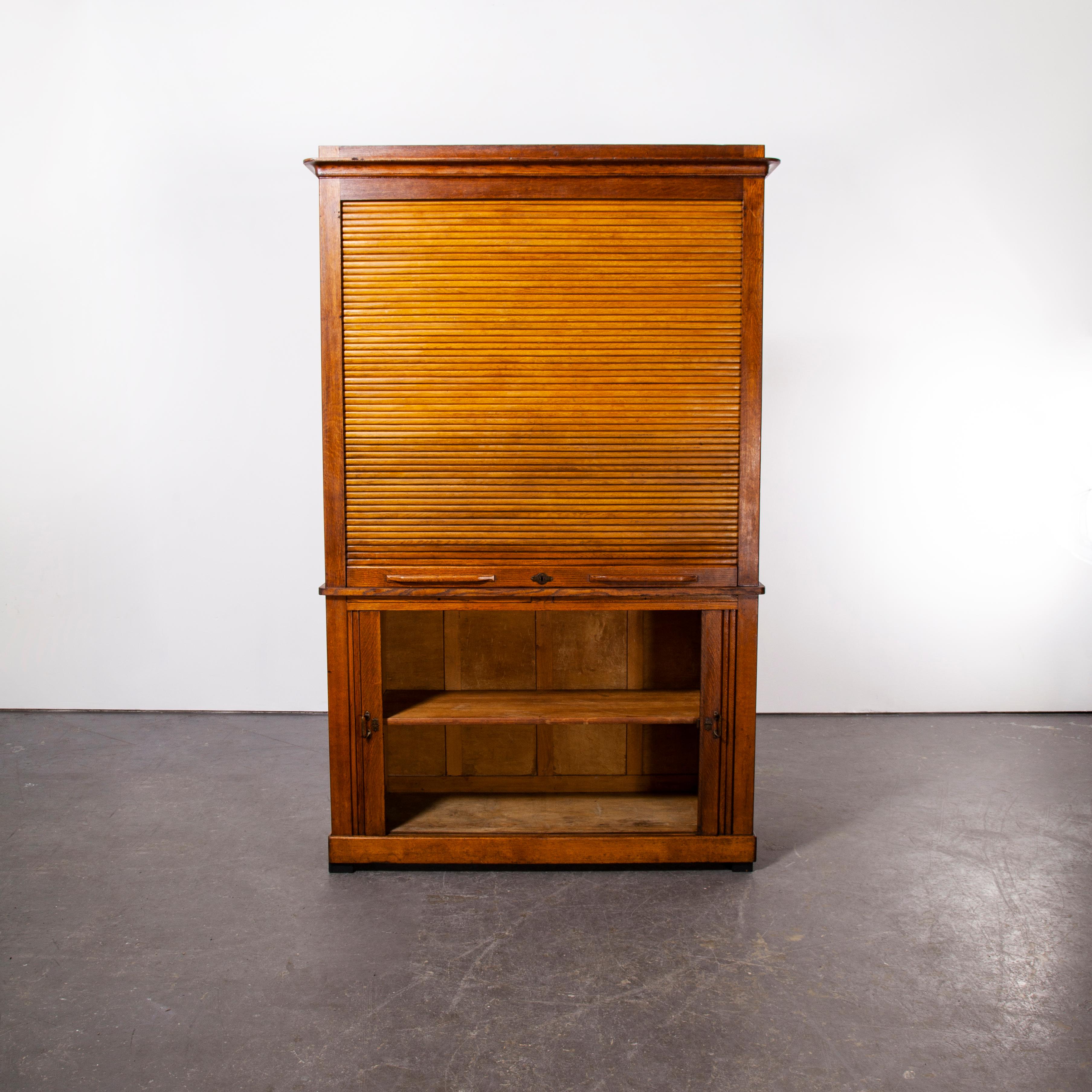 Mid-20th Century 1940's Large French Oak Atelier Cabinet - Tambour Fronted