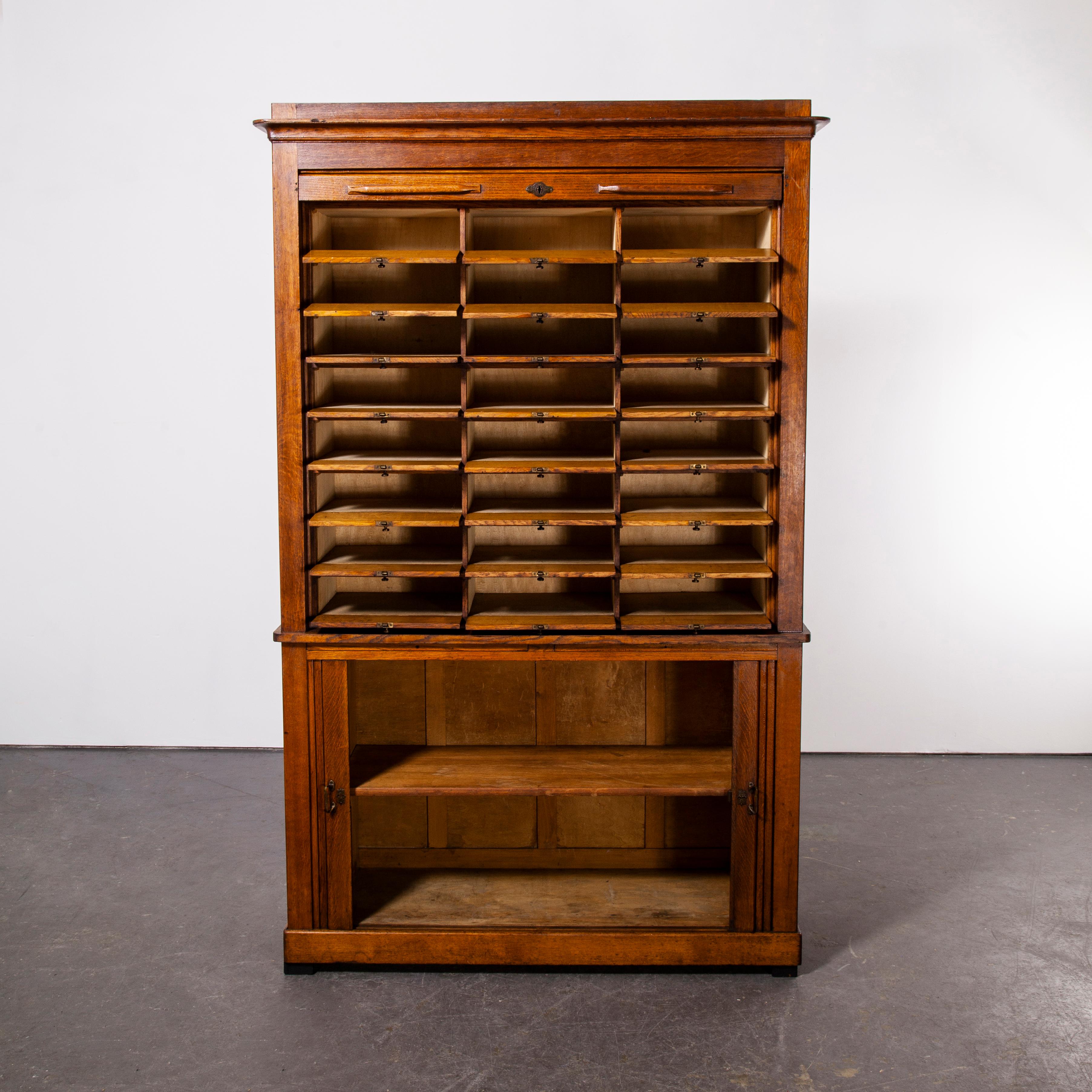1940's Large French Oak Atelier Cabinet - Tambour Fronted 1