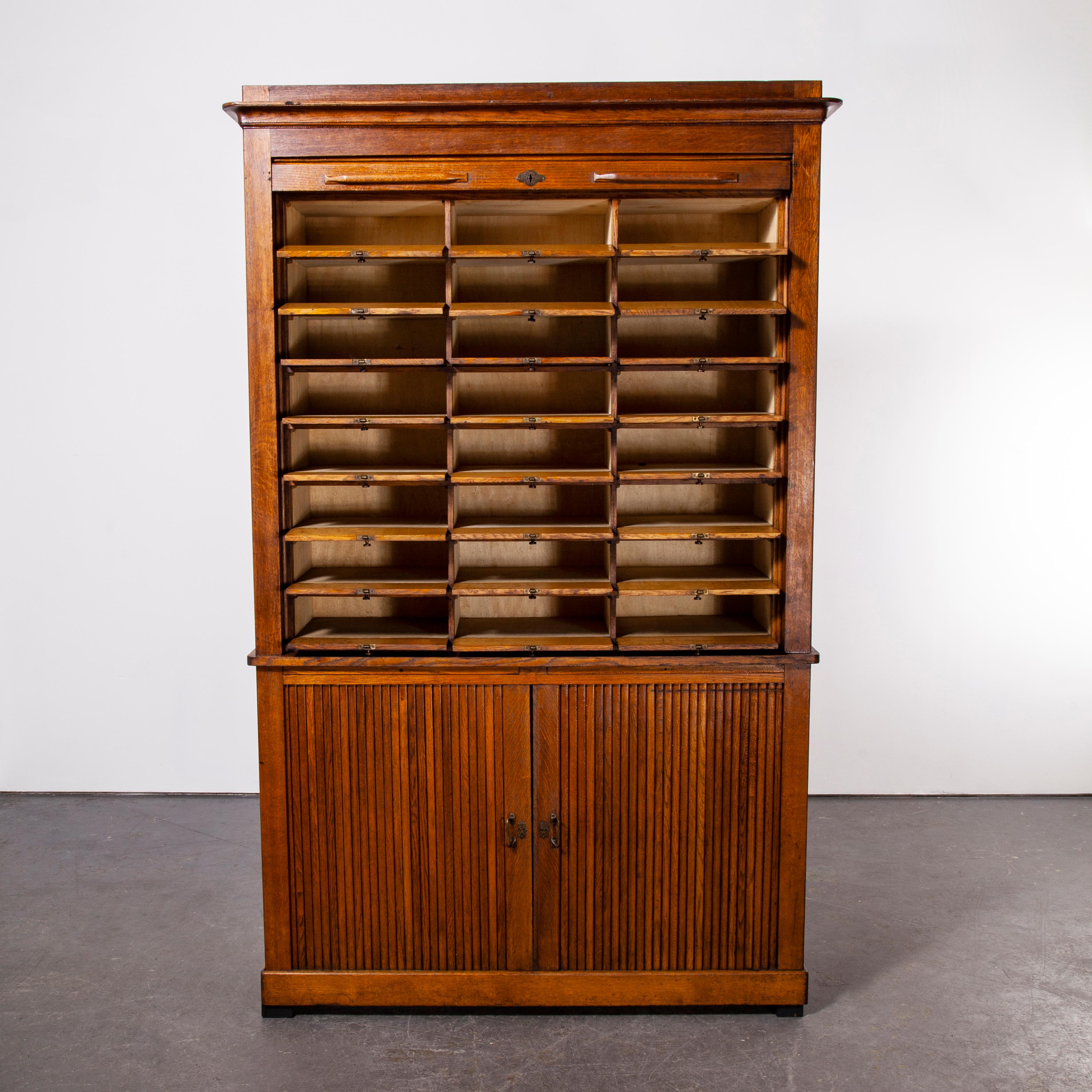 1940's Large French Oak Atelier Cabinet - Tambour Fronted 2