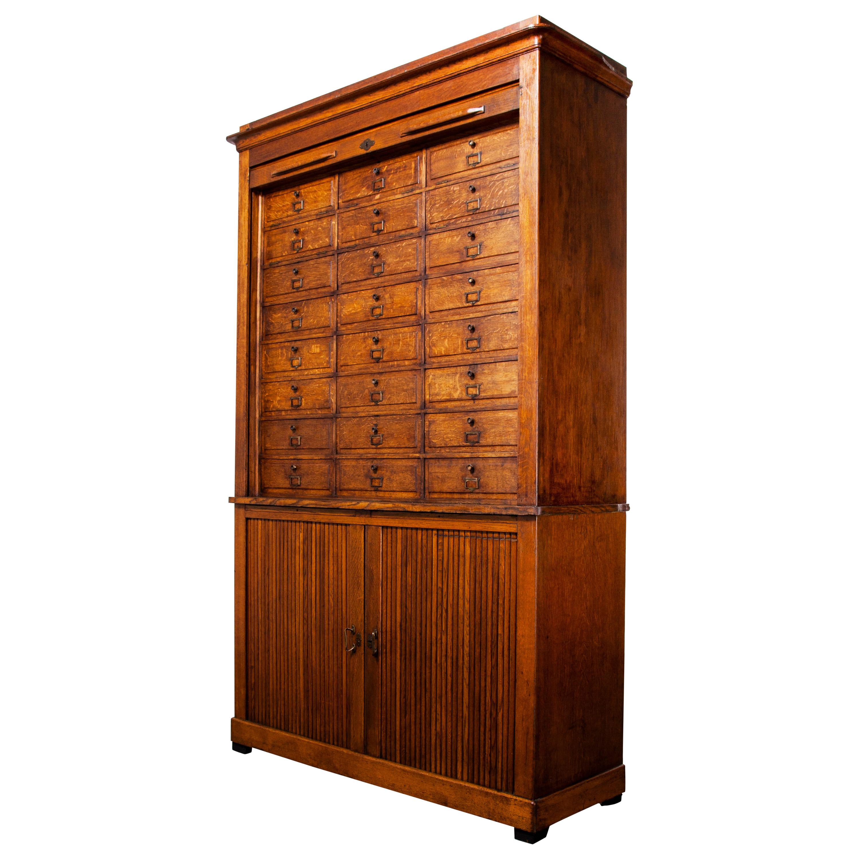 1940's Large French Oak Atelier Cabinet - Tambour Fronted