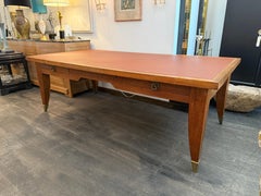 1940's Large French Oak Executive Desk with Bronze Sabots & Pulls