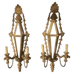 Vintage 1940s Large Gilt wood and Mirrors Sconces
