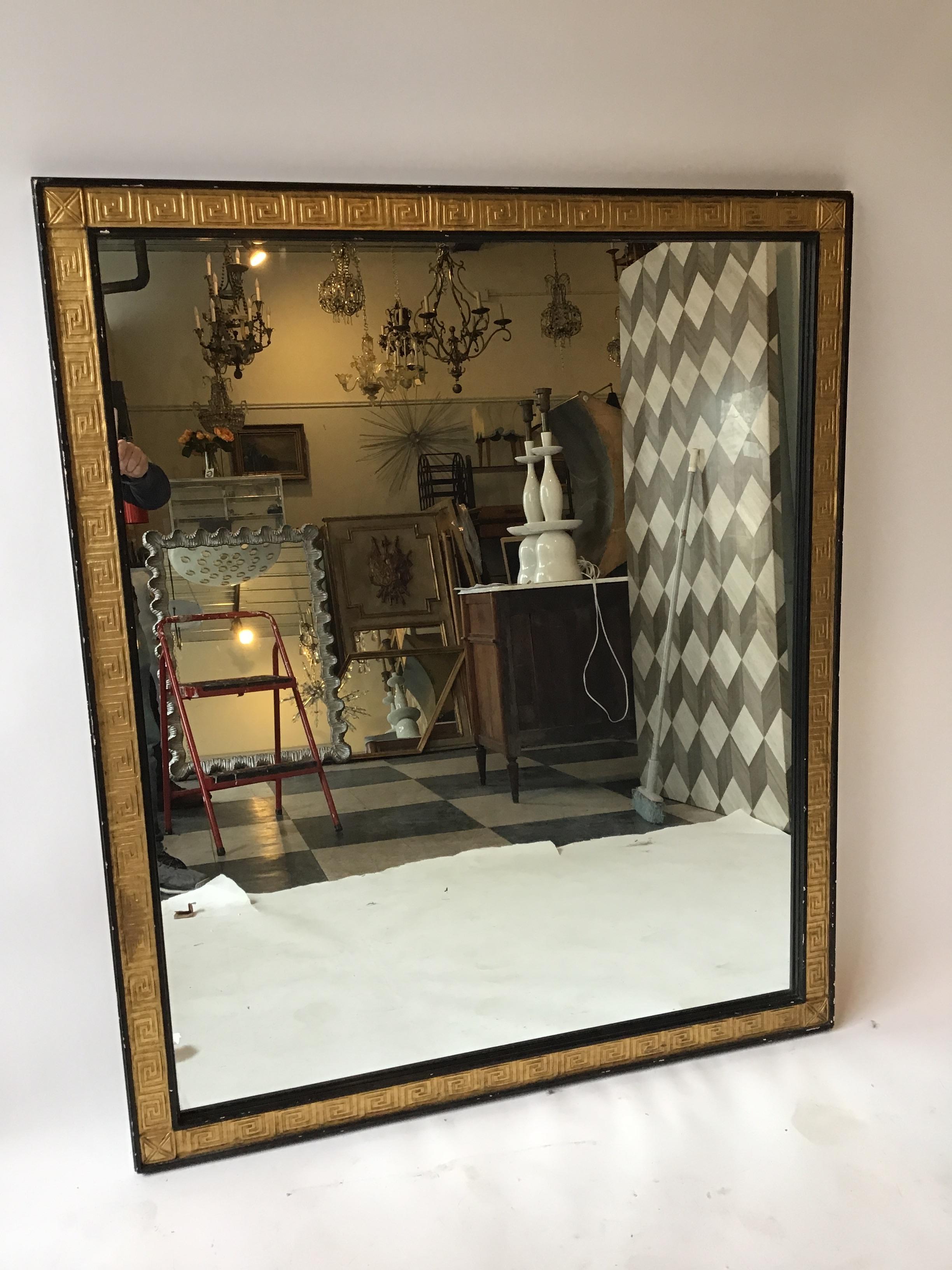 1940s Large Giltwood Greek Key Mirror In Good Condition In Tarrytown, NY