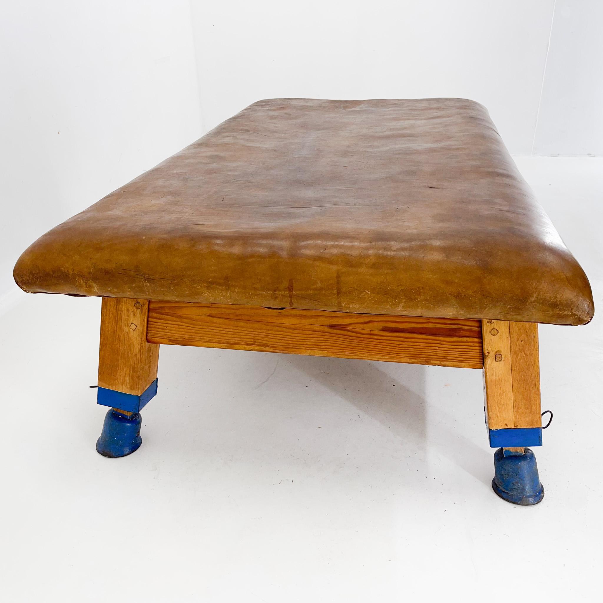 1940s Large Leather & Wood Gym Bench, Czechoslovakia For Sale 6