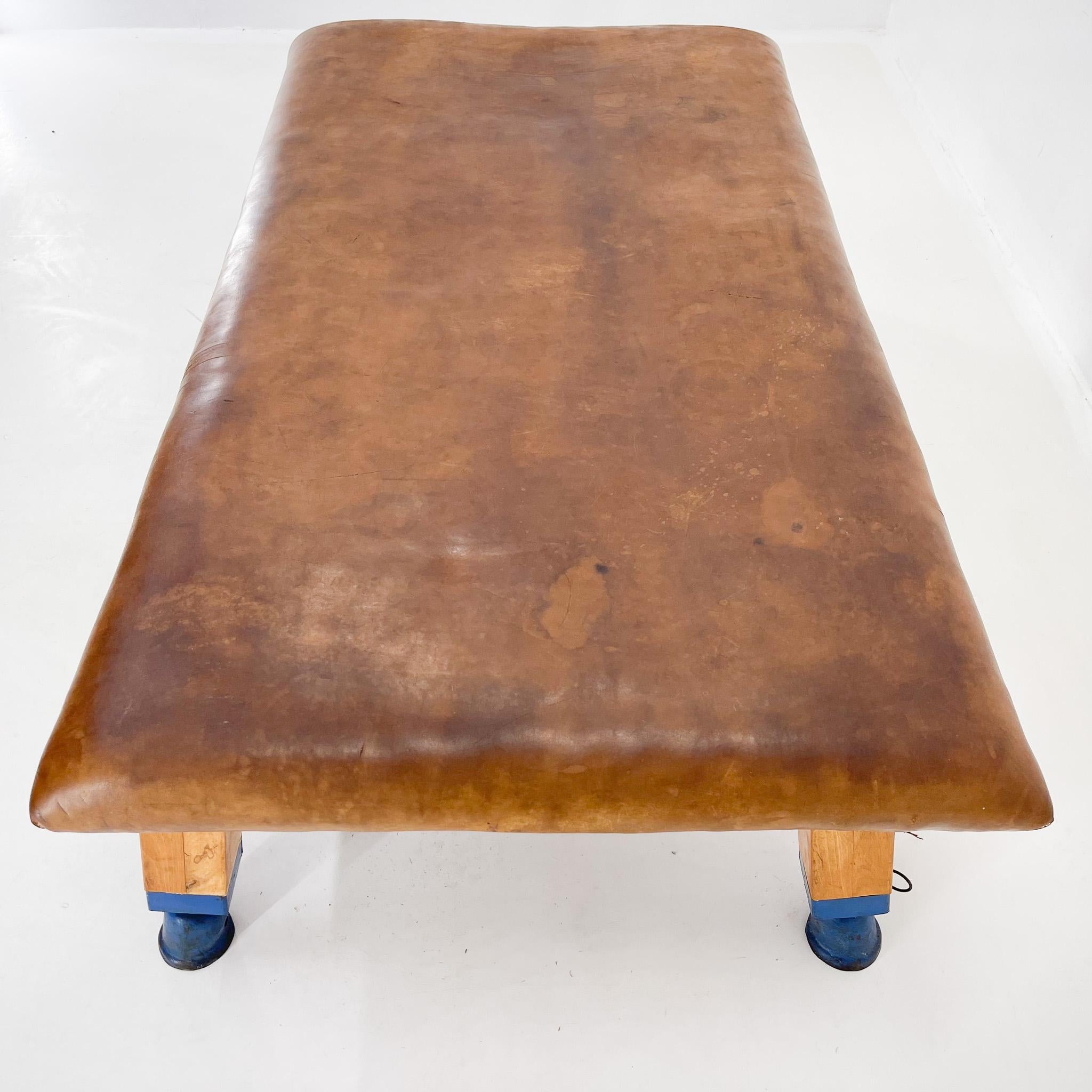 1940s Large Leather & Wood Gym Bench, Czechoslovakia For Sale 7