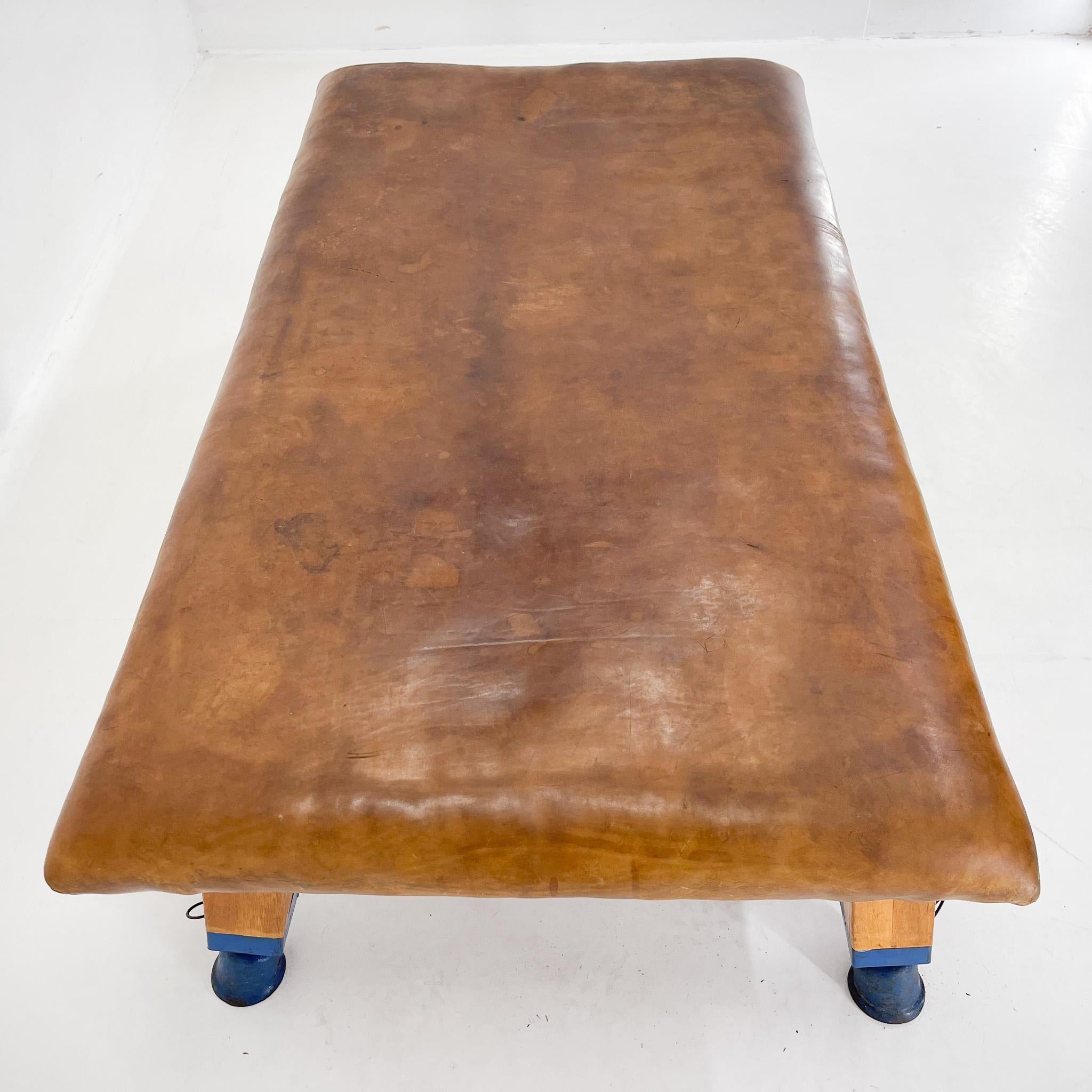 1940s Large Leather & Wood Gym Bench, Czechoslovakia For Sale 4