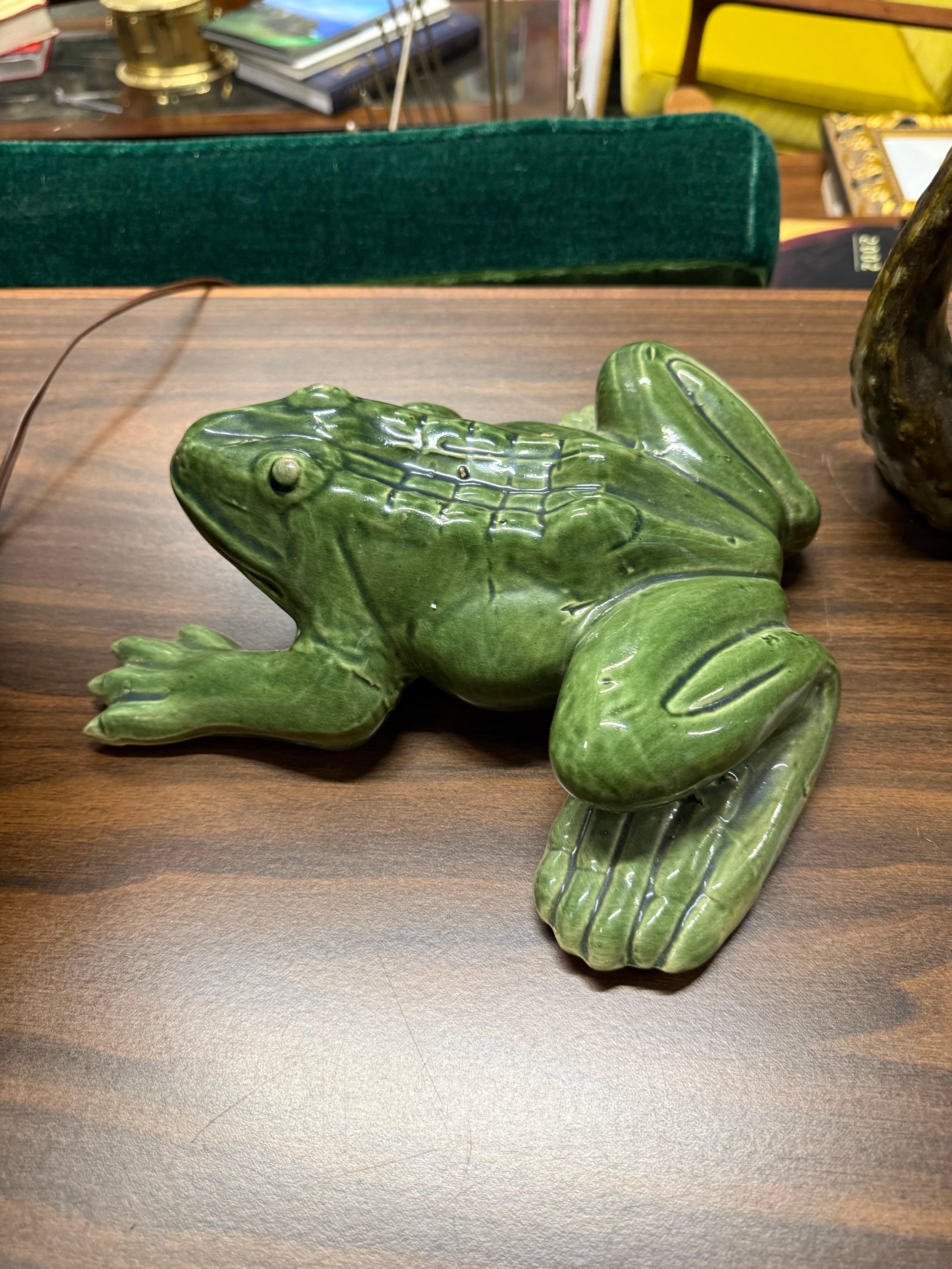 1940s Large Majolica Style Frog Garden Ornament In Good Condition In Charleston, SC