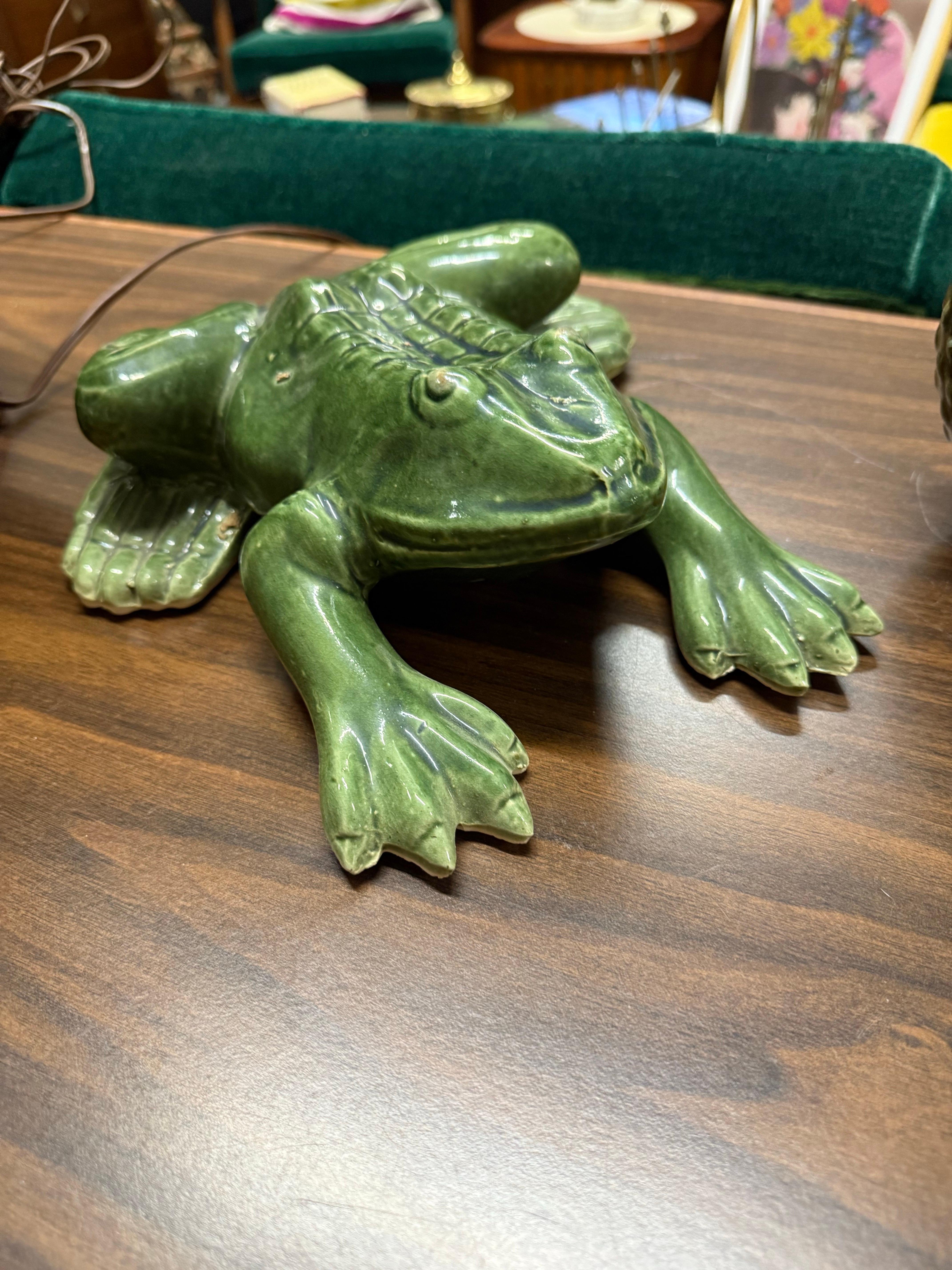 Ceramic 1940s Large Majolica Style Frog Garden Ornament
