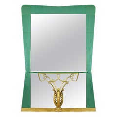 1940s Large Mirror-Console, Green Mirror and Metal by Pier Luigi Colli, Italy