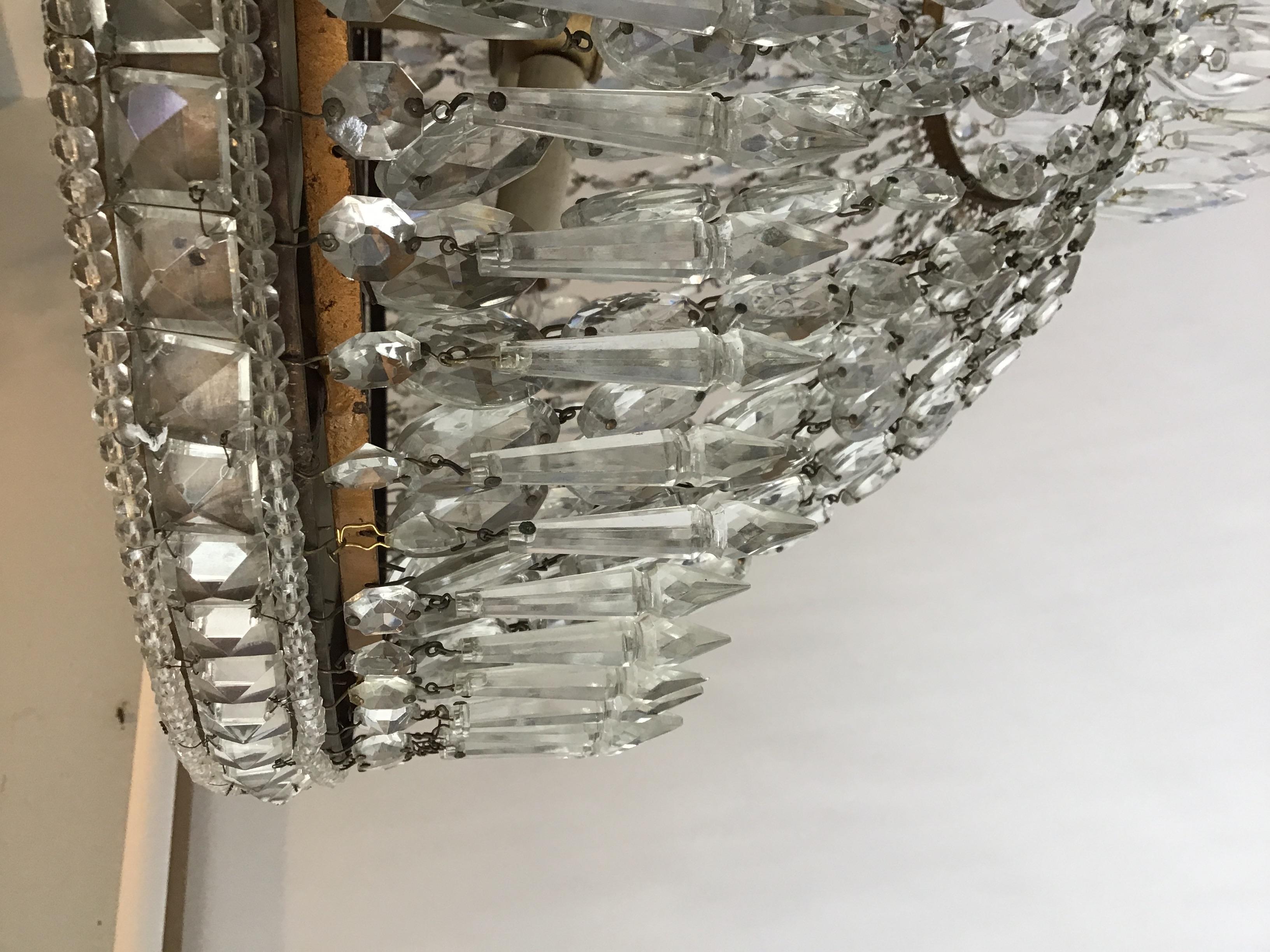 1940s Large Oval French Flush Mounted Crystal Chandelier 6