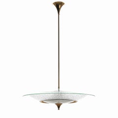 1940's Large Satin Glass & Brass Pendant by Fontana Art