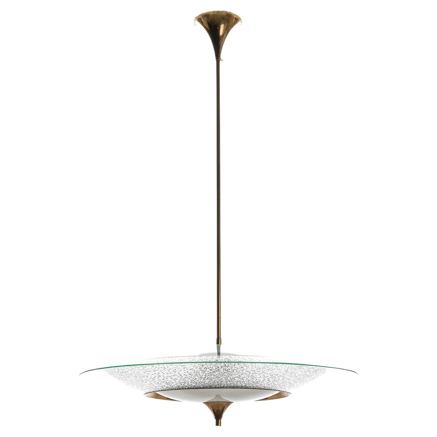 1940's Large Satin Glass & Brass Pendant by Fontana Art