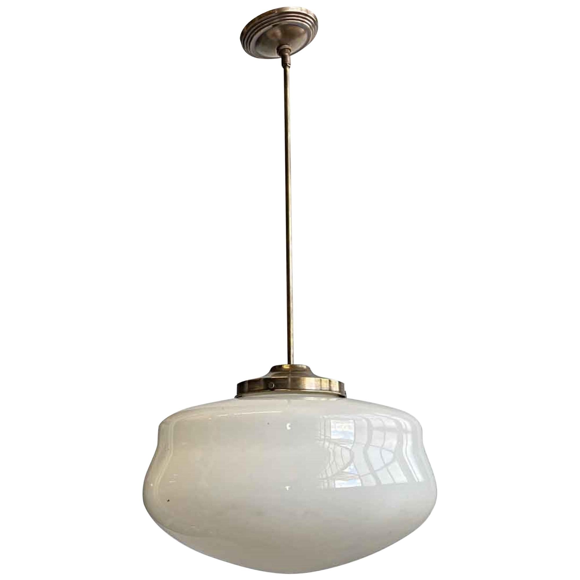 1940s Large Schoolhouse Globe Brass Pole Pendant Light with Brass Hardware